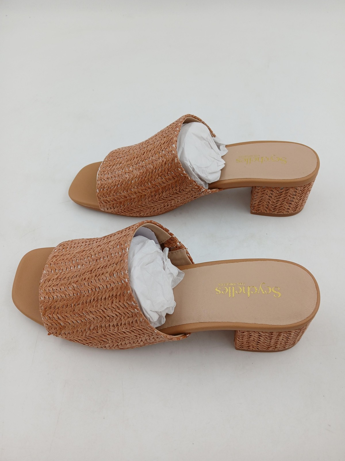Seychelles Pepper Shoes Womens Size 8 Tan Raffia Block Heel Sandals Slide Mules