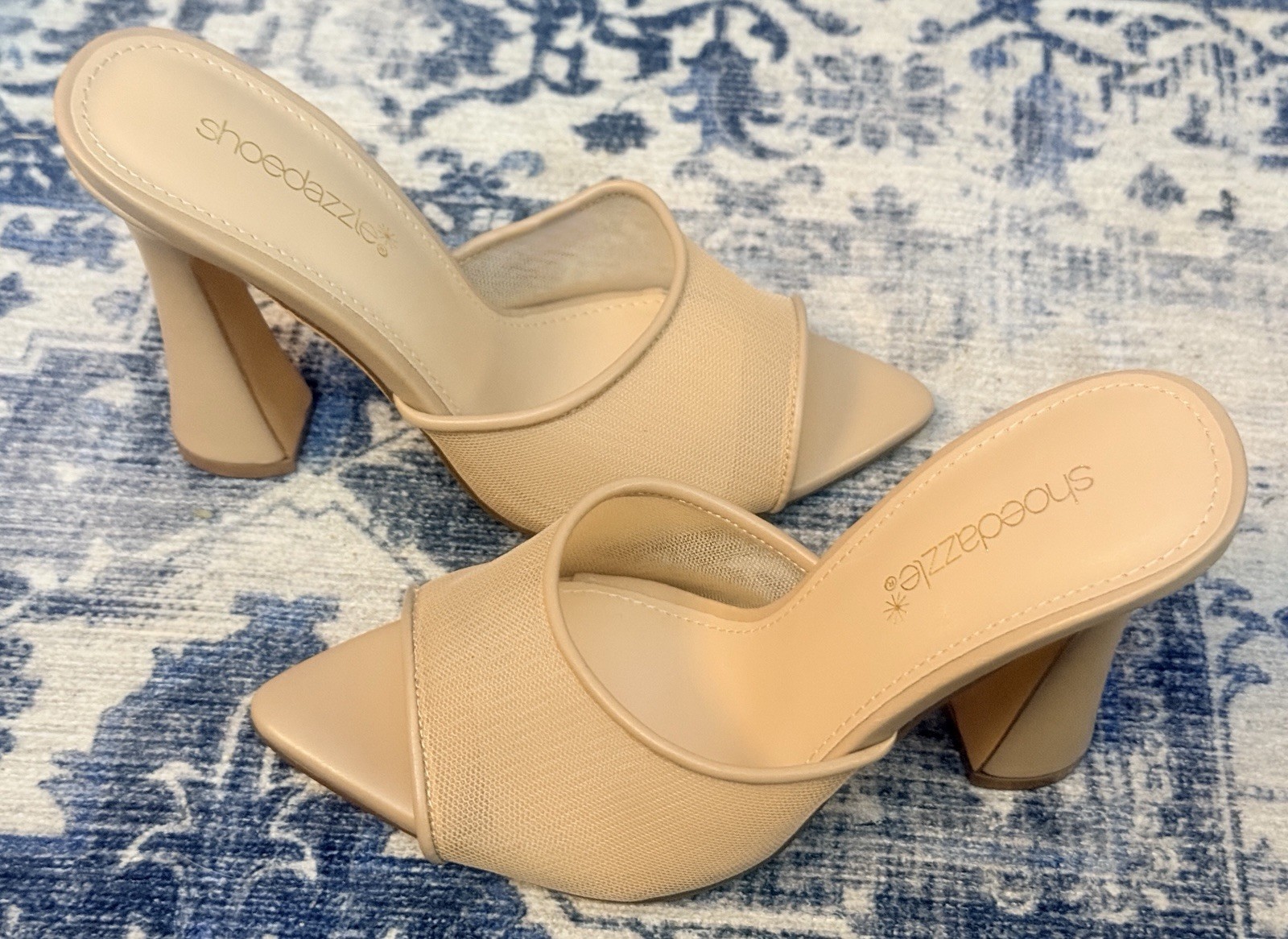 Shoedazzle MIRA, New Nude, Open-Toe Block Heel Mules, Size 5.5, NIB