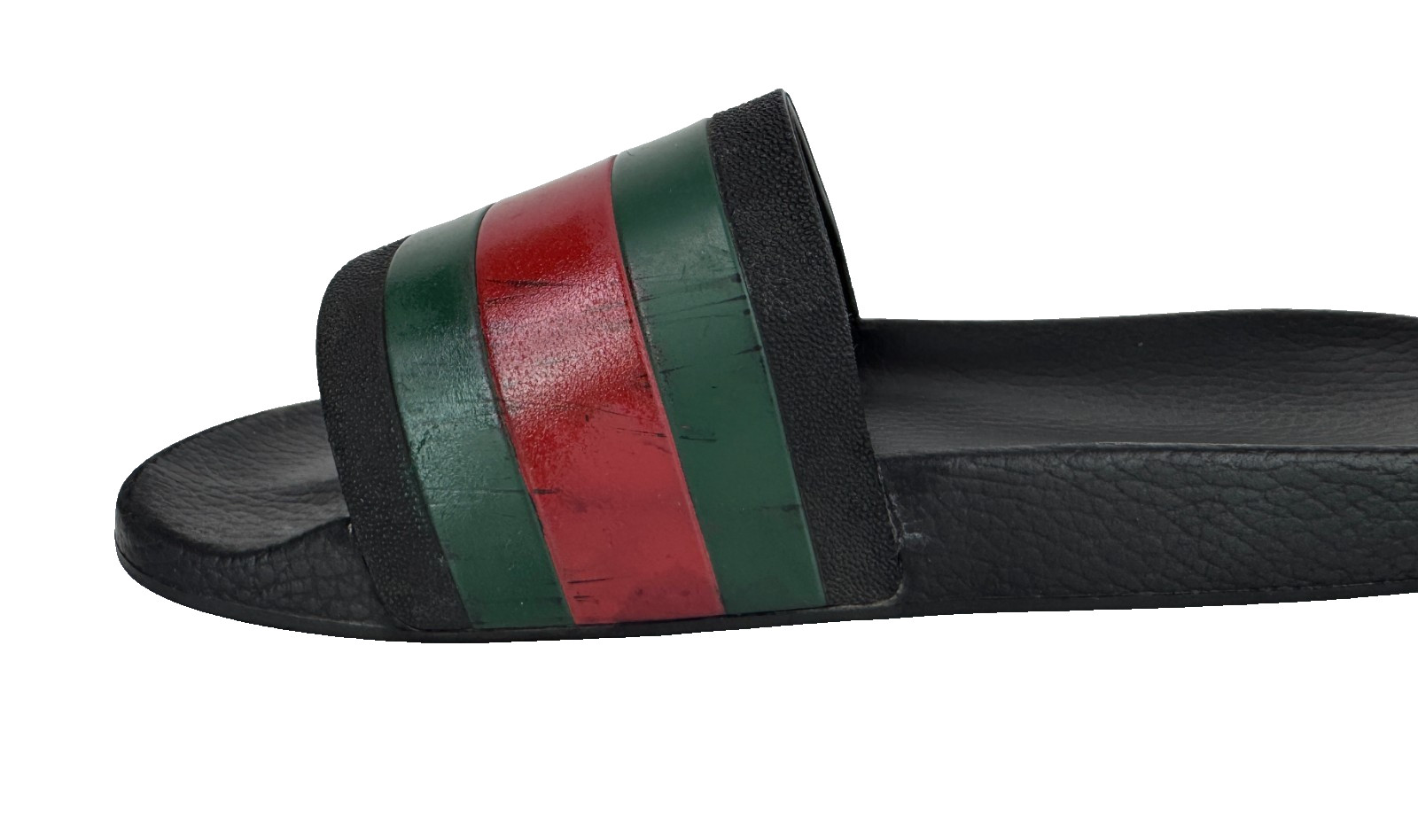 $510 Gucci Auth Men Black Web Rubber Pool Slides 9.5 US 9 UK 43 EU Sandals Shoes