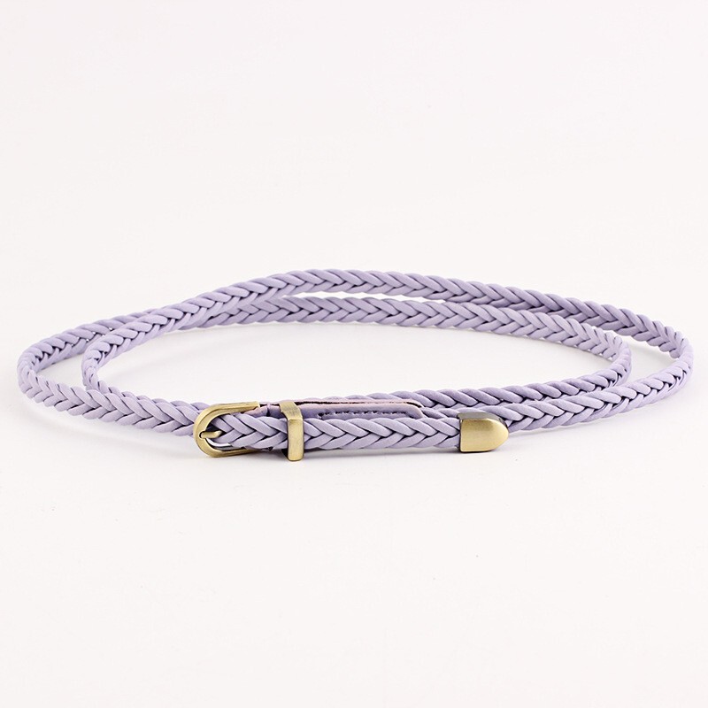 Handwoven PU Leather Belt, 0.8cm Slim Waist Chain Alloy Buckle for Women