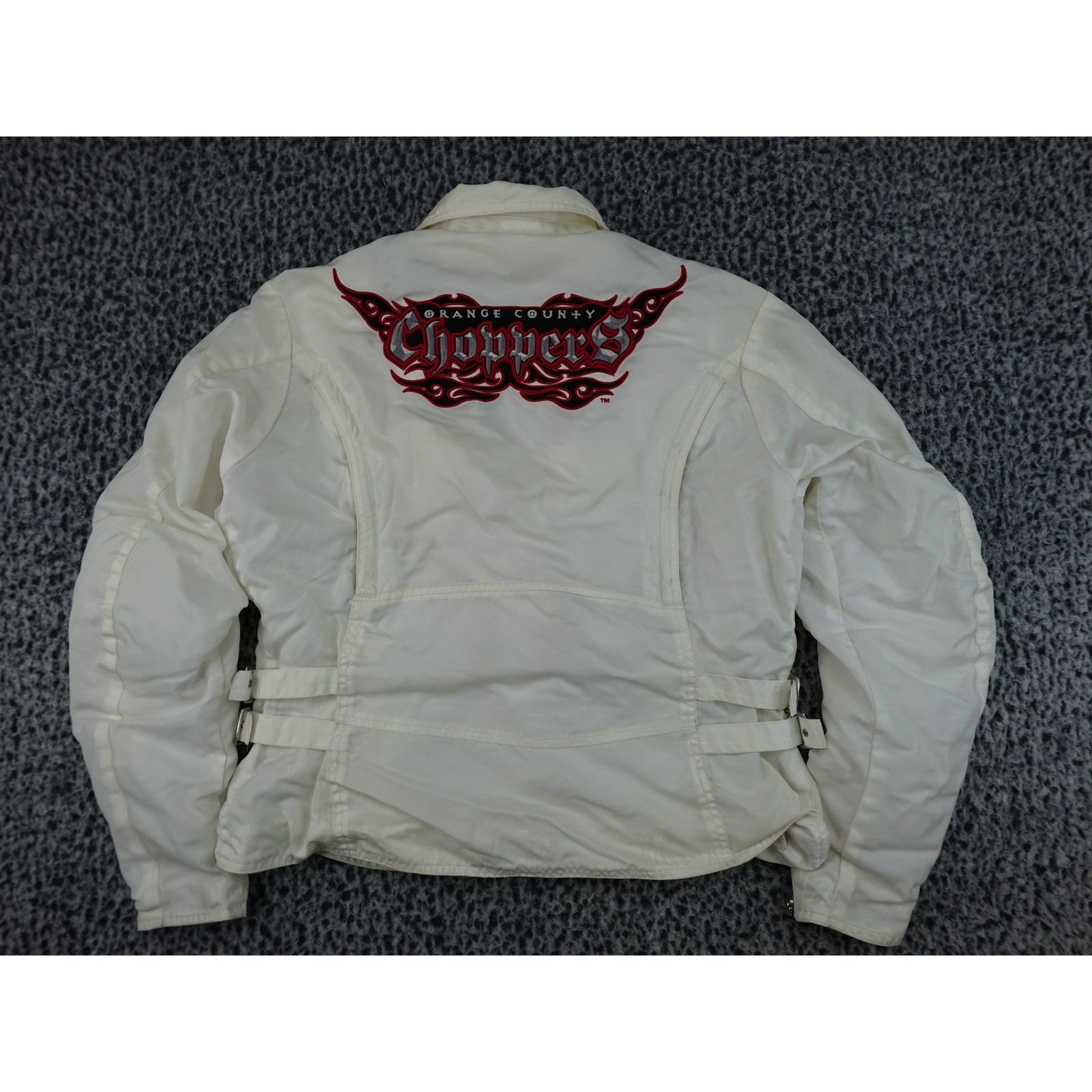 Orange County Choppers Moto Jacket Womens Medium White Good Flame Embroidered