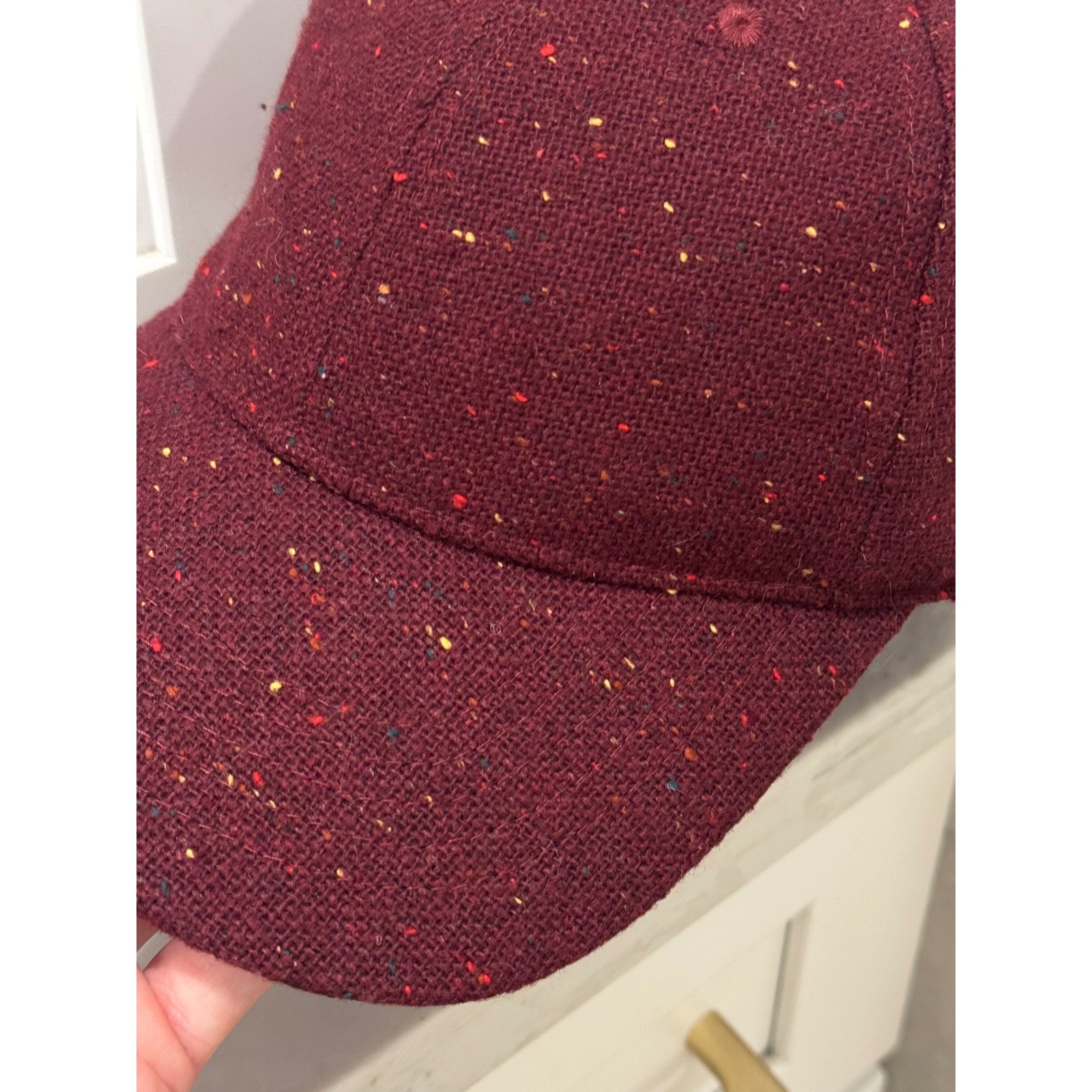 Tweed Wool Blend Adjustable Baseball Cap One Size Maroon Dark Red
