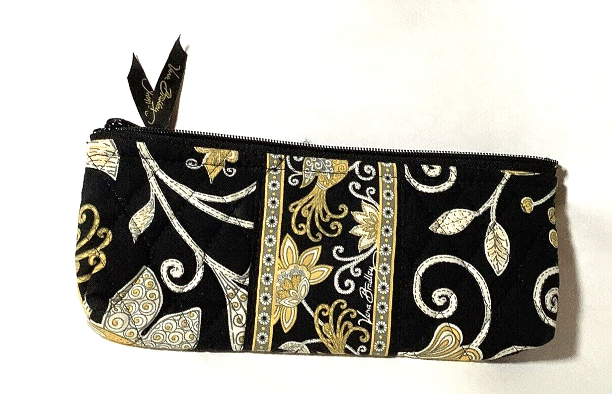 Vera Bradley Yellow Bird Pencil Makeup Brush Zipper Bag Case Black Grey White