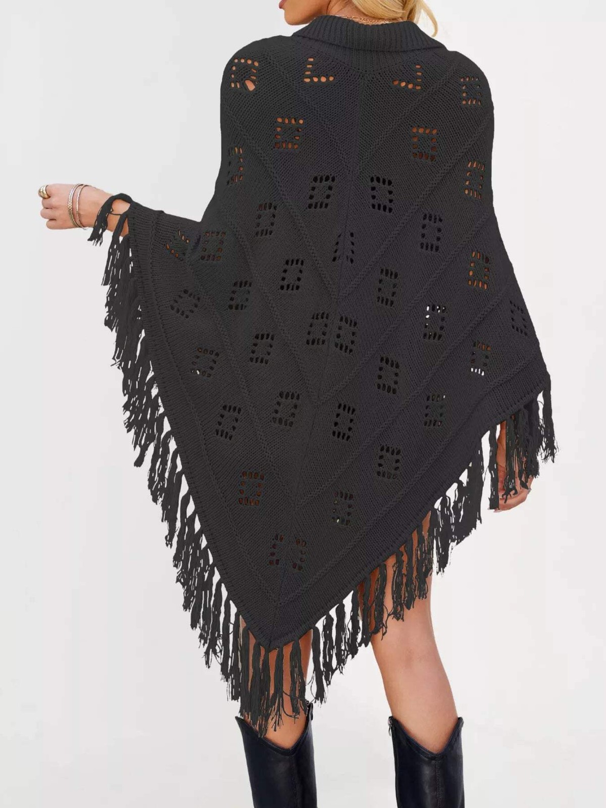 Women’s Fringe Tassel Tie Openwork Knit Boho Beach Cover Up Multi Colors S-XL