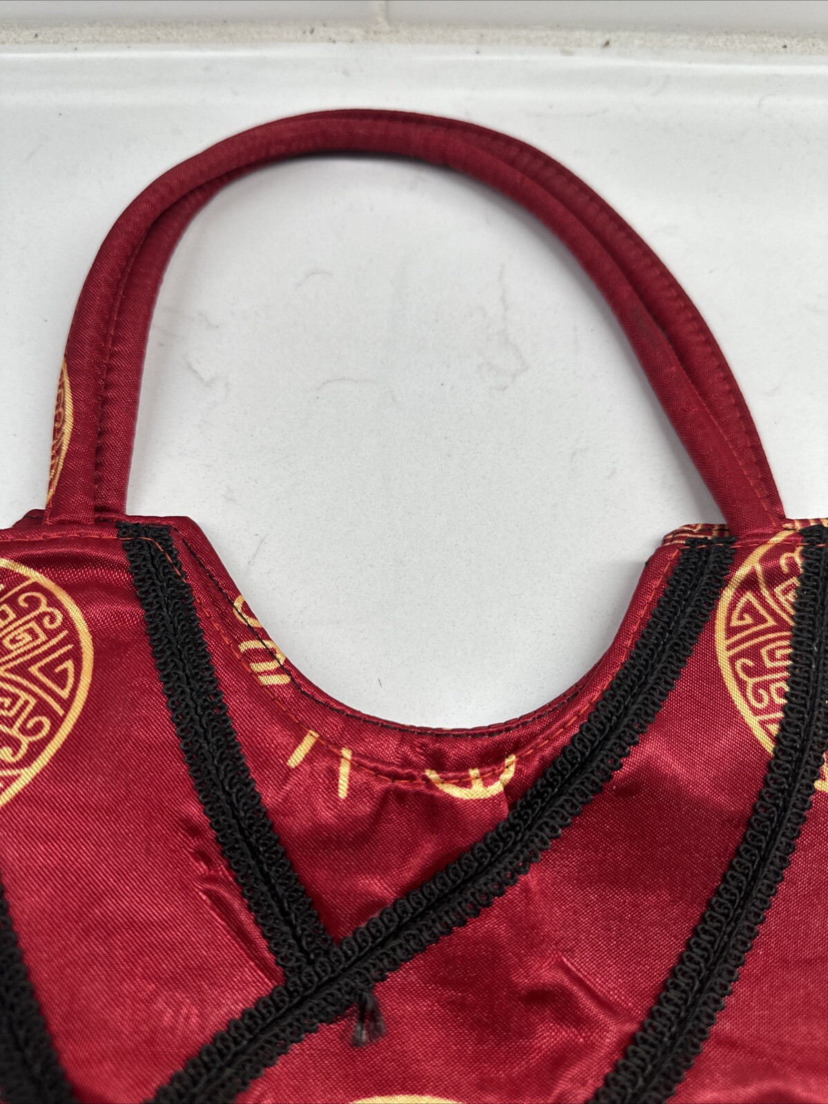 Asian Design Purse Red Handbag Oriental Cheongsam Double Handle
