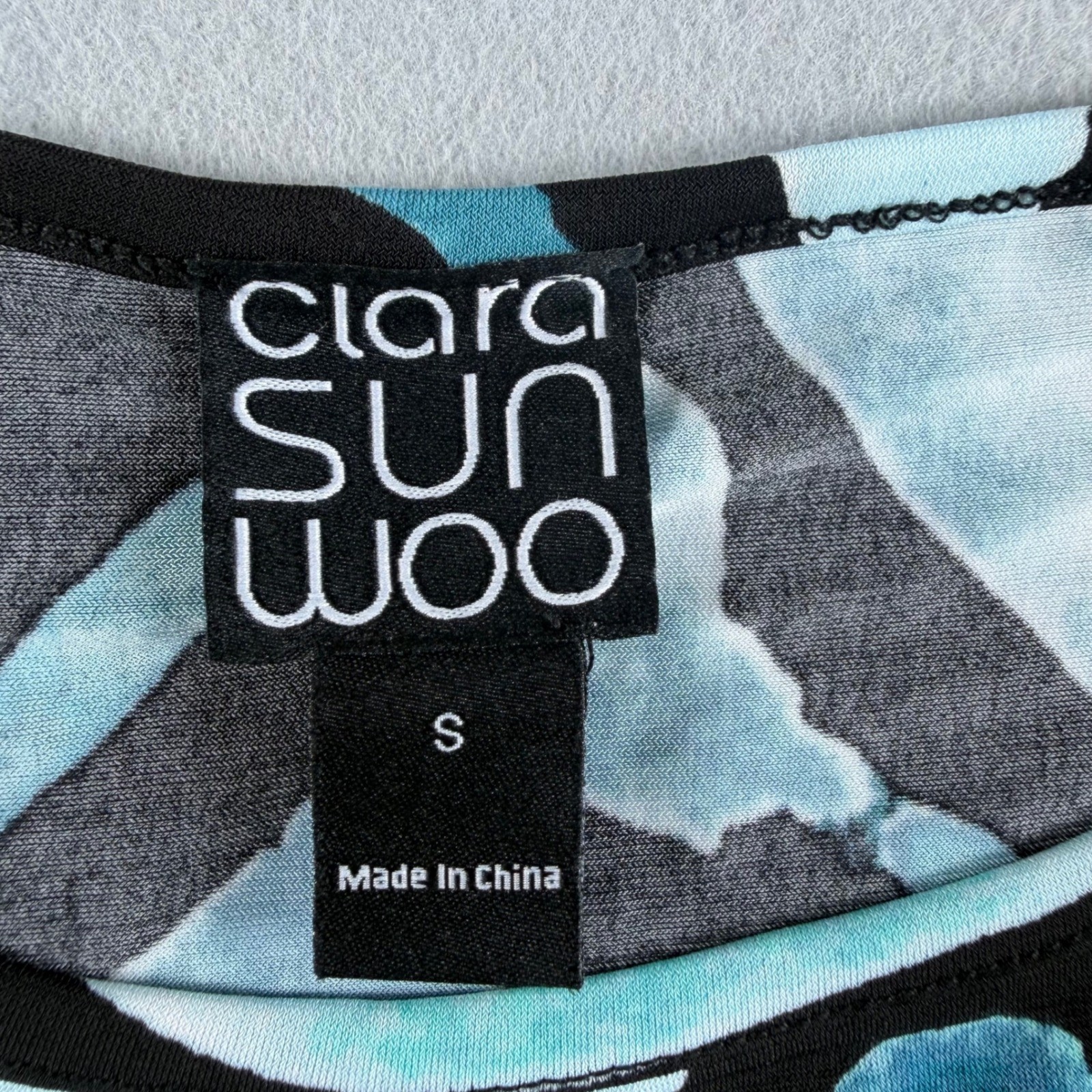 Clara Sunwoo Blue Black Abstract Zebra Print Dolman Sleeve Knit Top Womens Small