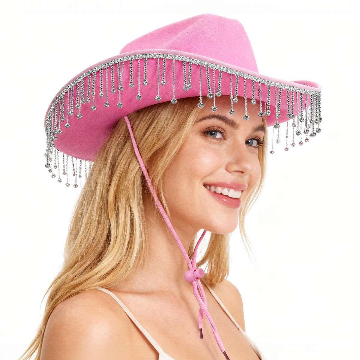 Women Western Glitter Rhinestone Tassel Decor Cowboy Hat Birthday Cowgirl Hat