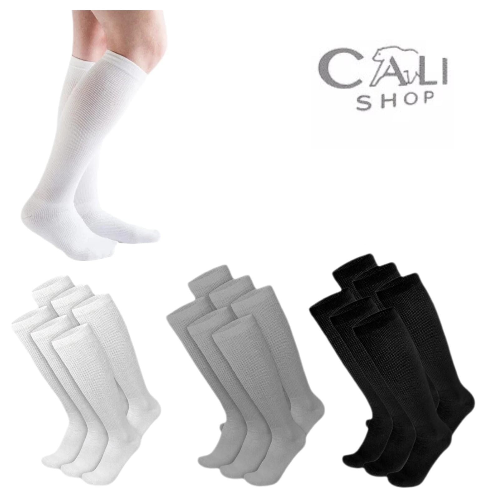 6Pairs Men Diabetic Over the Calf Socks Knee High Compression Cotton 10-13,13-16