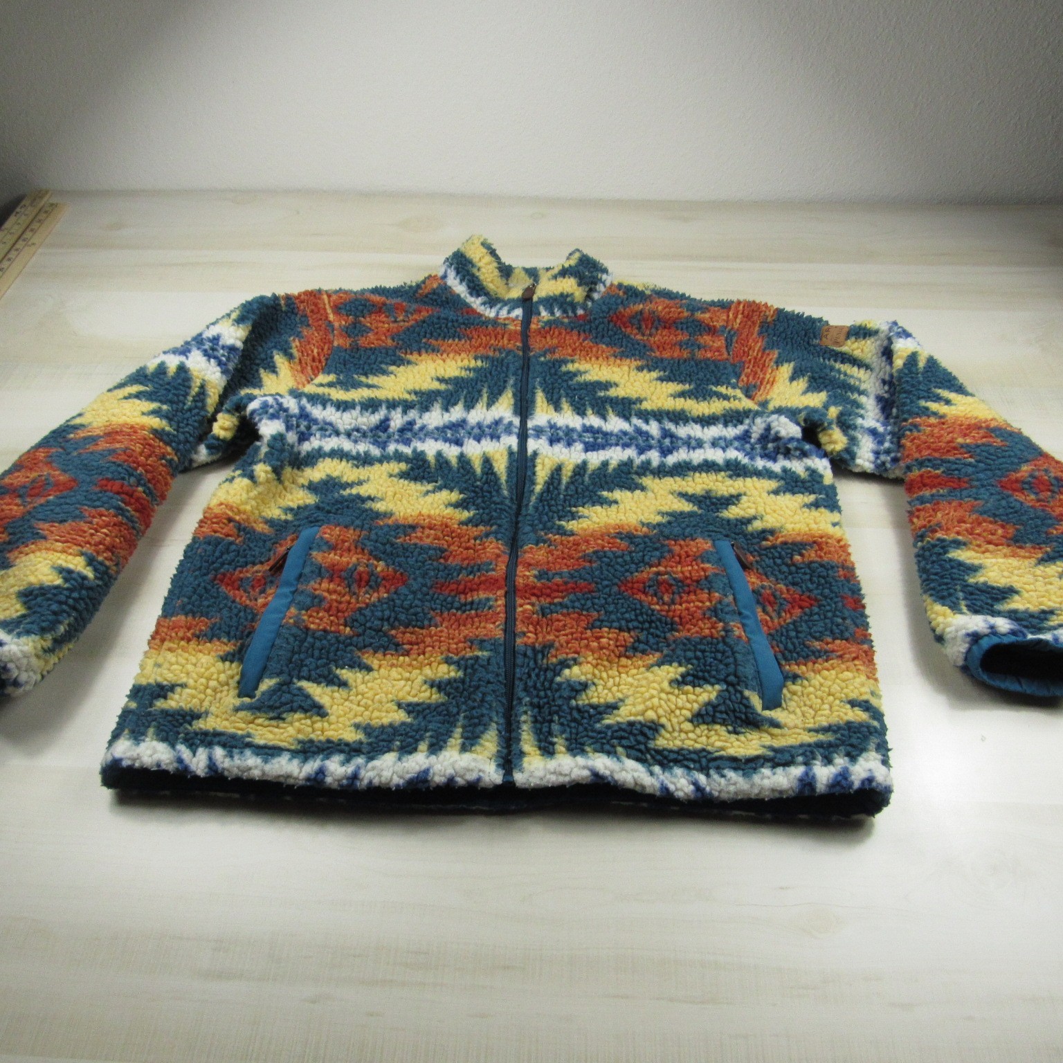 Ariat Sweater Mens Large Blue Yellow Pendleton Aztec Sherpa Pullover Zip Outdoor