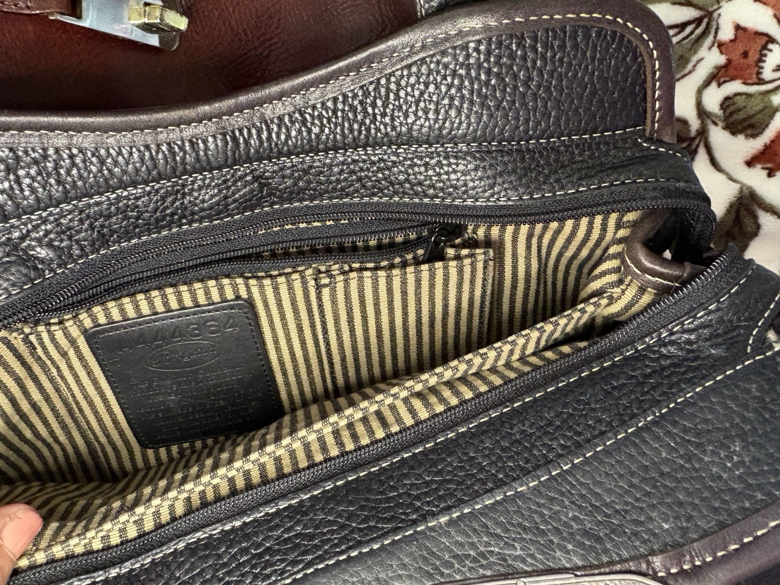 Vintage Brighton Satchel Black Pebbled Leather – Crocodile Embossed Trim