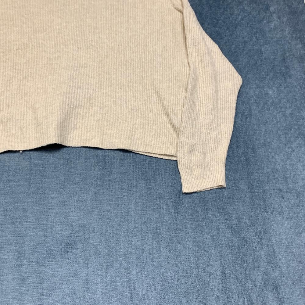 Open Edit Cropped Sweater Womens Large Beige Tight Knit Cotton V Neck Streetwear