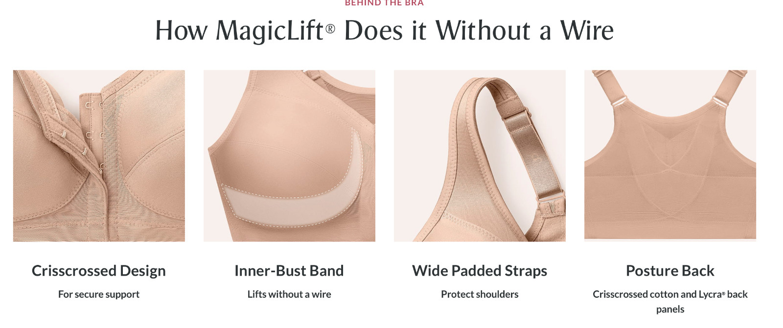 Glamorise 36D MagicLift Front Closure Posture Back Bra 1265 Cafe