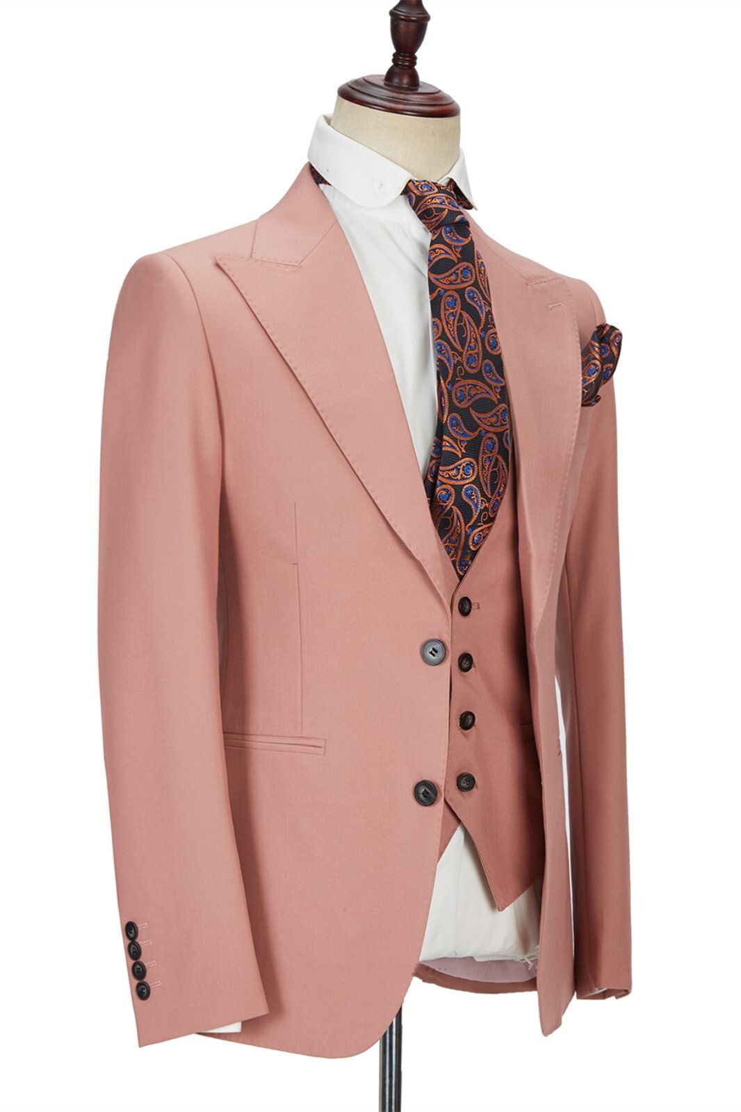 Men Suits Jacket Vest Pants Peak Lapel Wedding Prom Groom Tuxedos Regular Fit