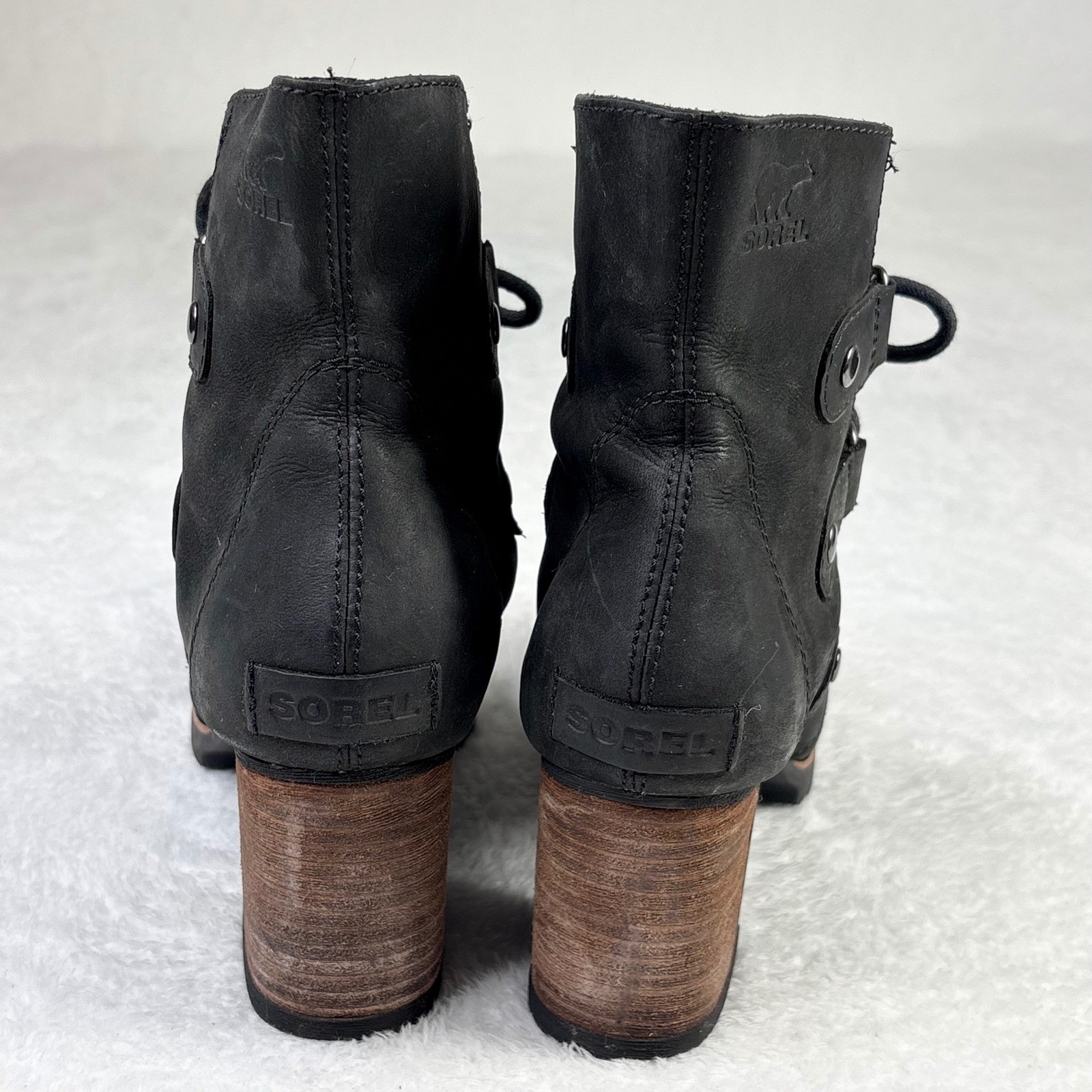Sorel Addington Lace Black Leather Ankle Boots NL2360-010 Womens 8 Waterproof