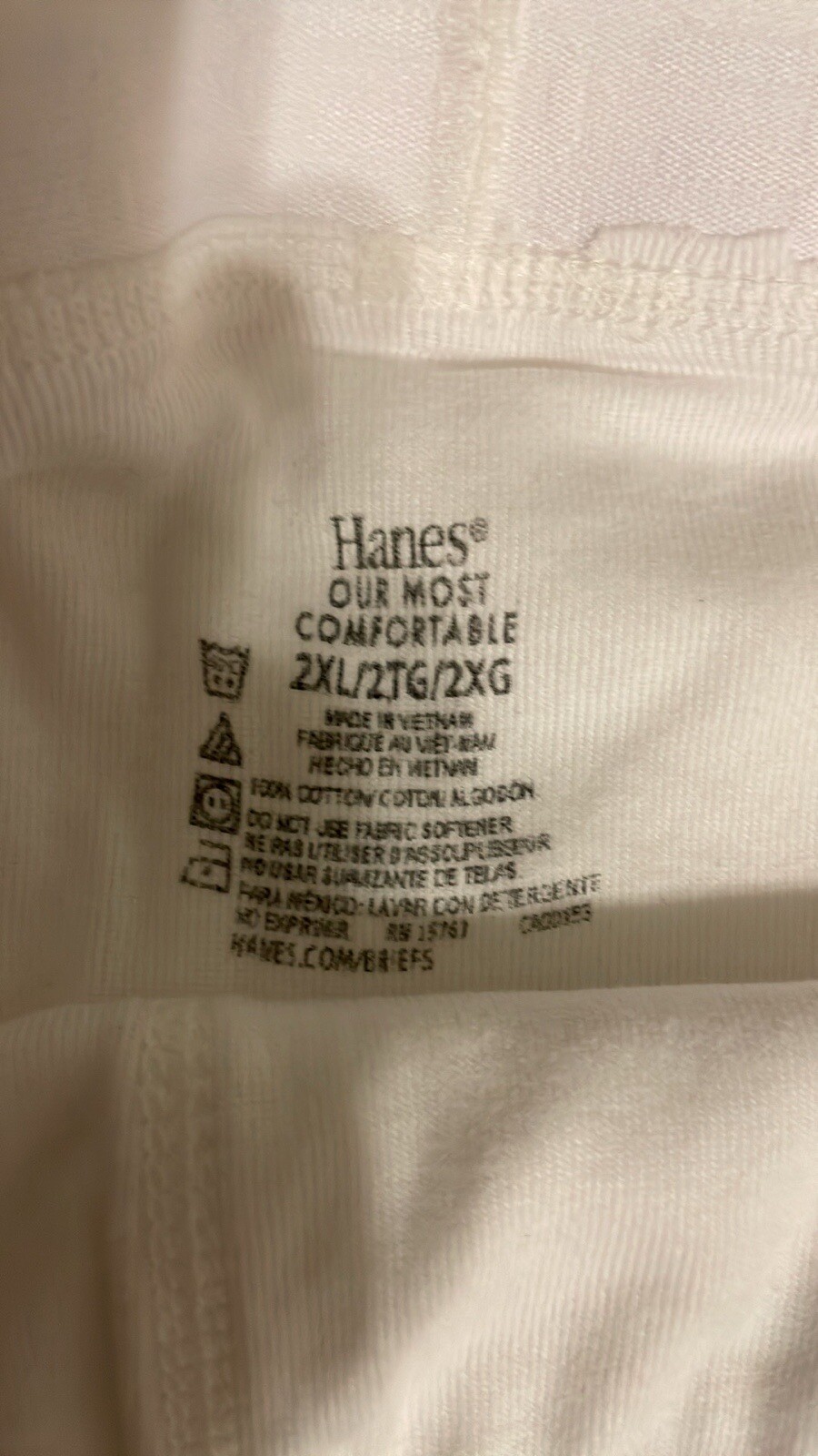3 Pair Hanes Most Comfortable Briefs 2XL White Open Fly 44-46 Waist