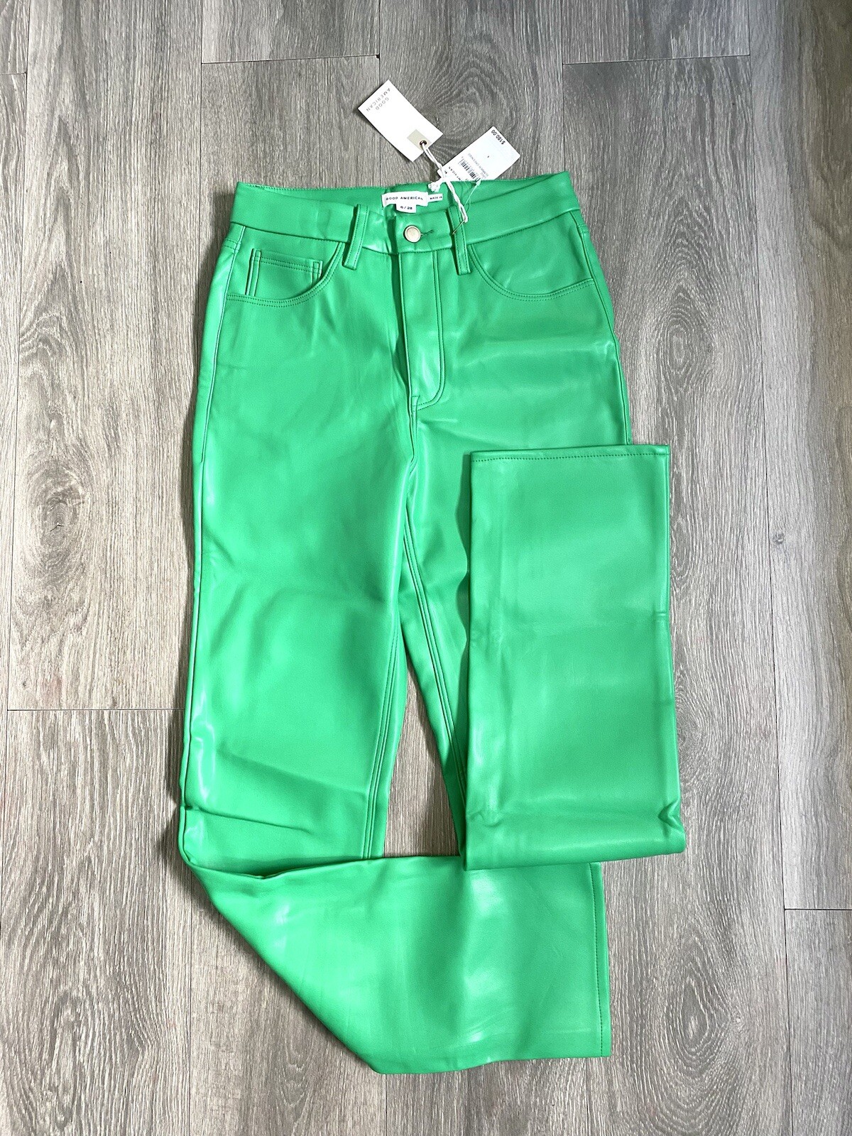 🥝 NWT GOOD AMERICAN FAUX LEATHER SUMMER GREEN PANTS GOOD ICON THICK SIZE 6 / 28