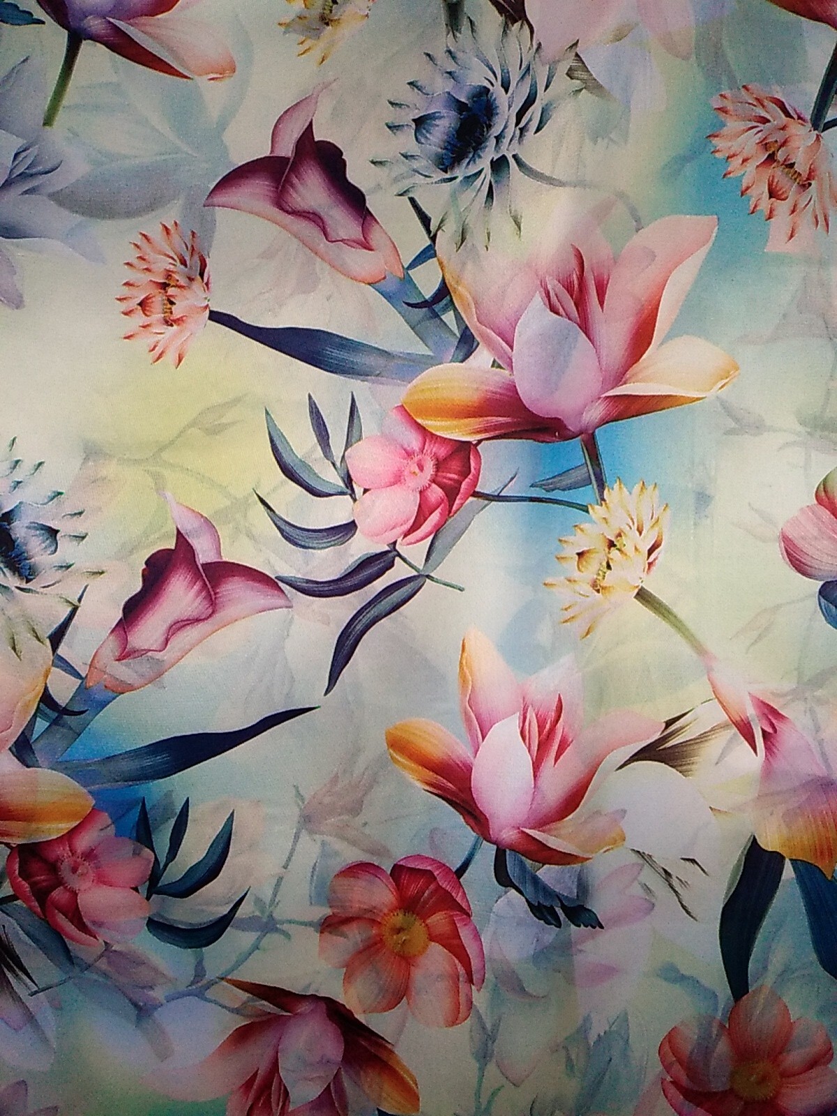 Magnolia Floral Silk Scarf Multicolor 28 x 56″ Machine Stitched Unbranded