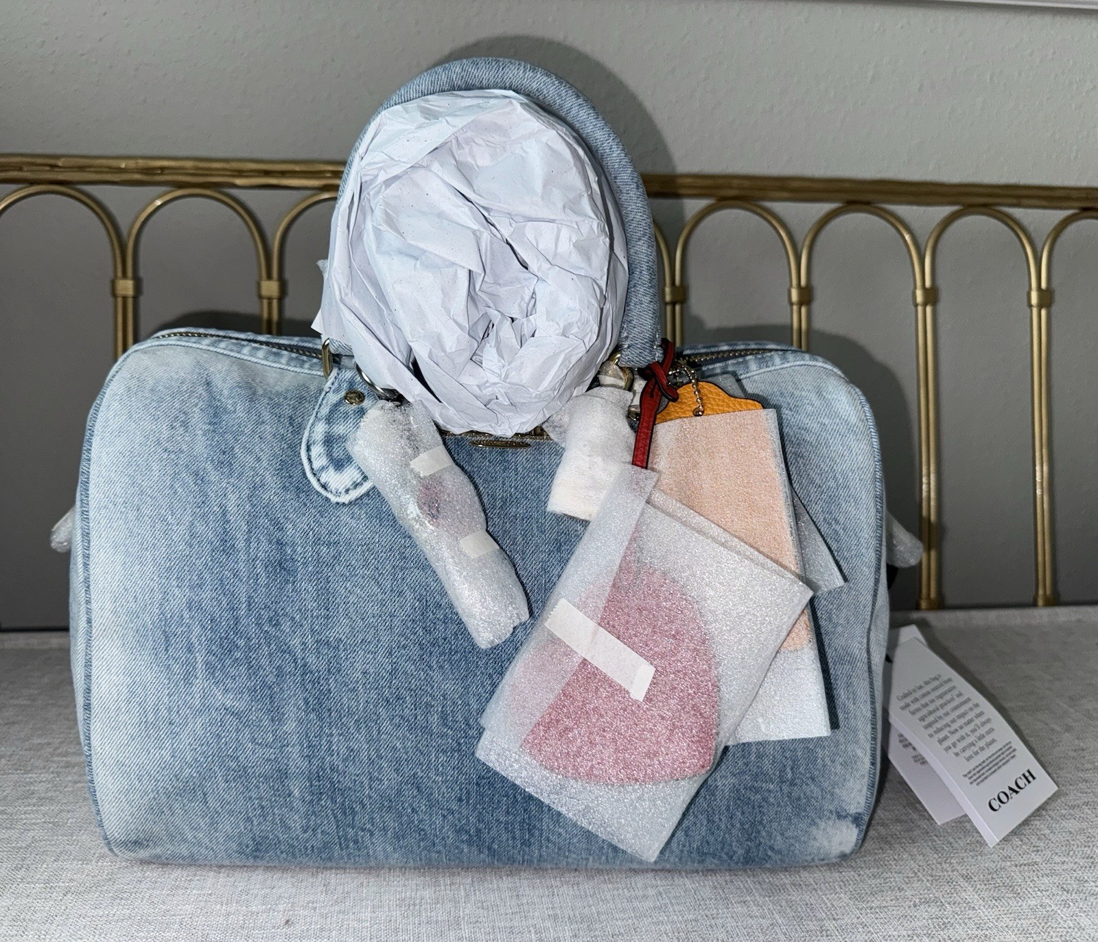 NWT Coach Rowan Large Satchel Bag In Loved Denim With Charms CDY75 SHIPS TODAY
