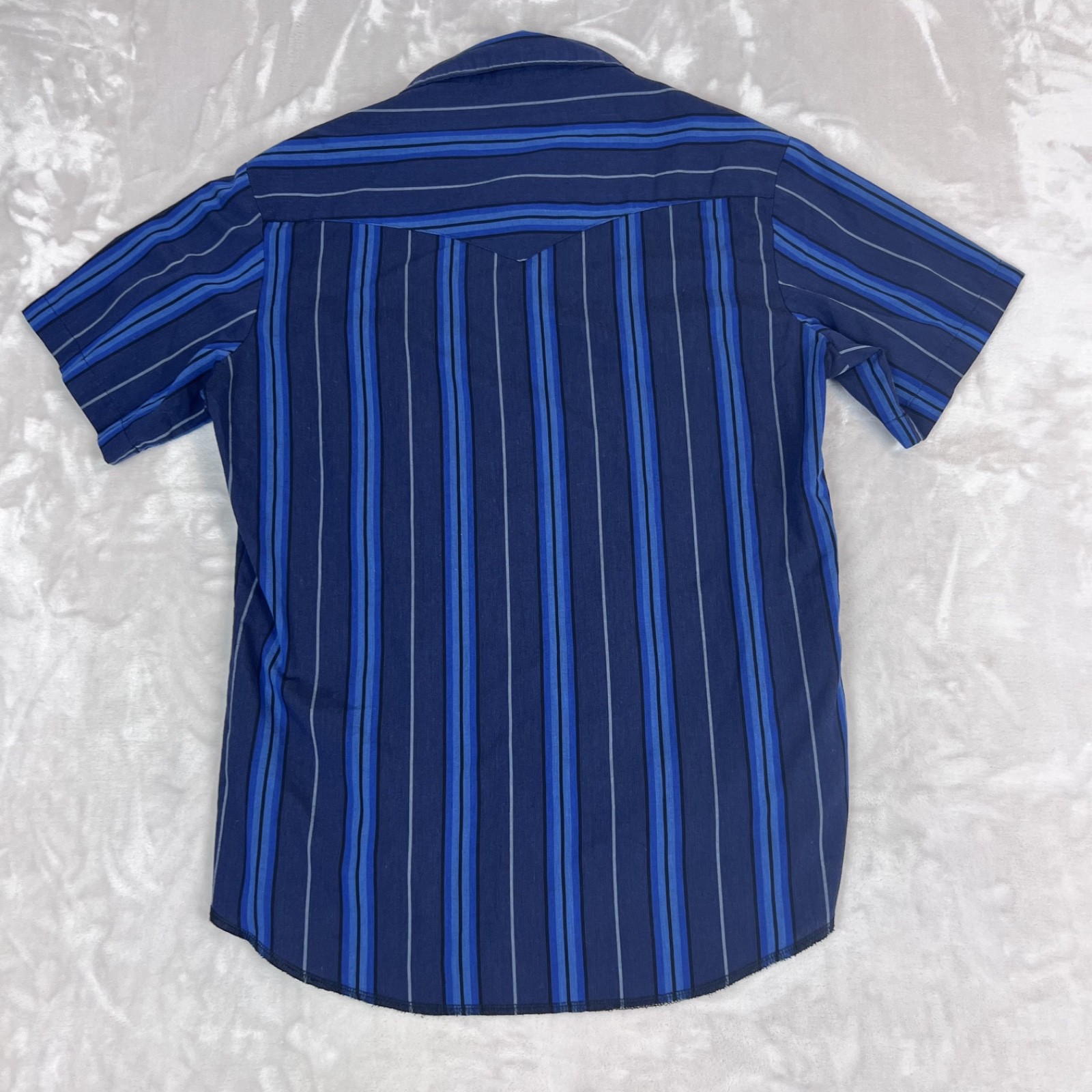 Vintage Wrangler Shirt Mens Medium Blue Striped Pearl Snap Cowboy Western Rodeo