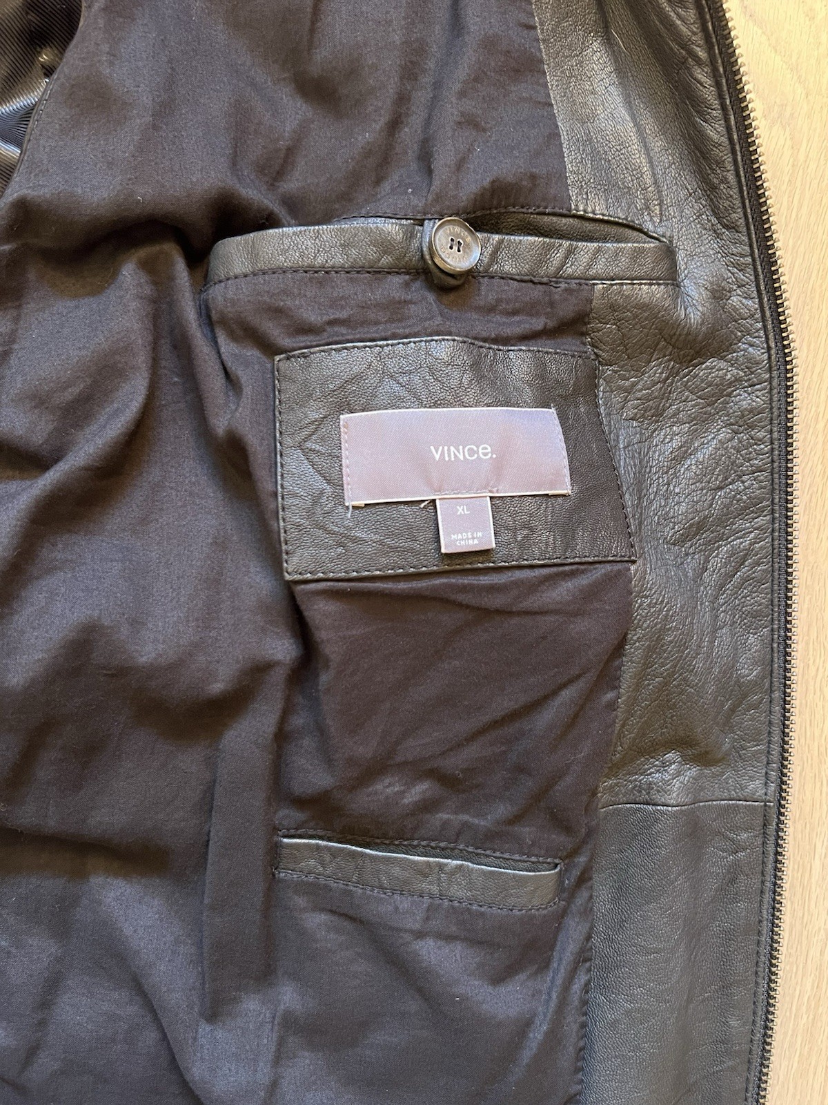 Vince Men’s 100% Lambskin Leather Bomber Jacket Black Full Zip Pockets XL