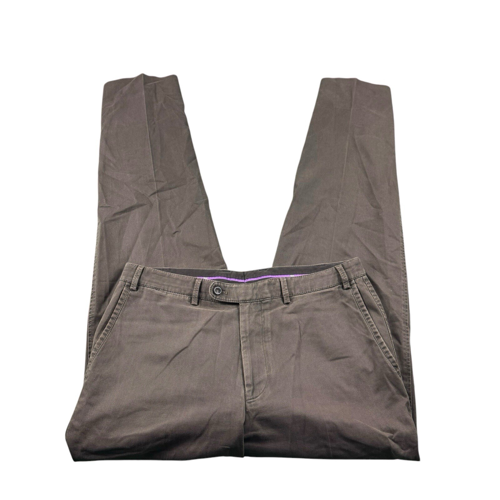 Hiltl Vintage Washed Brown Flat Front Men’s Cotton Blend Trouser Size 34×34