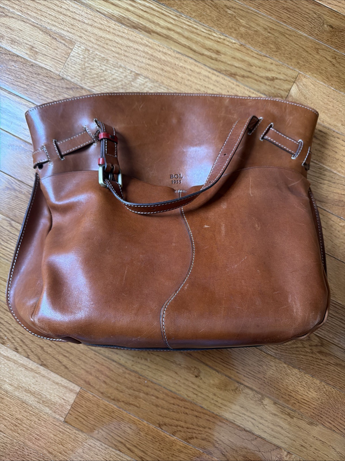 Boldrini Selleria Italian Handbag Brown Cognac Leather Saddle Bag Large