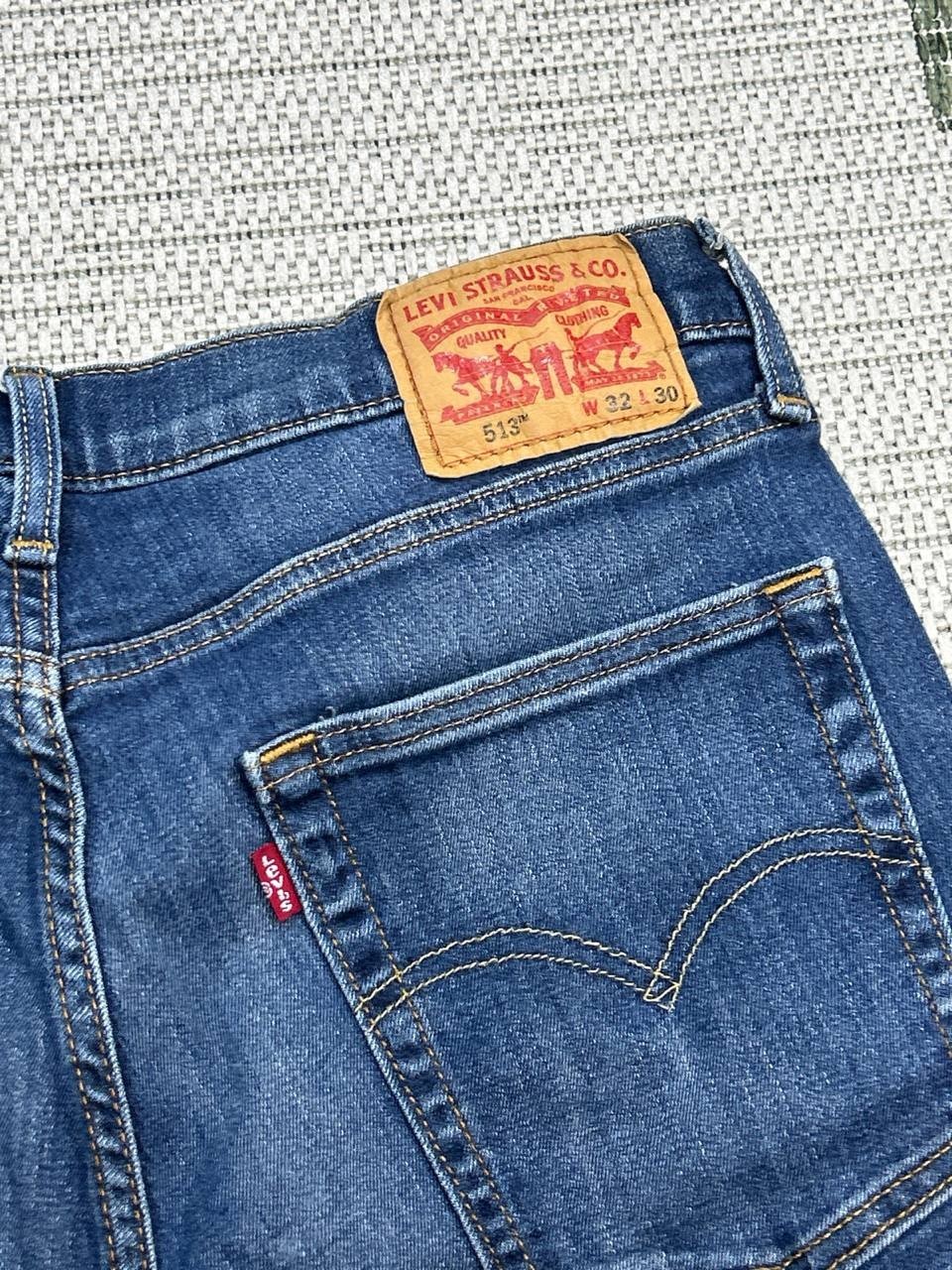 Levis 513 Slim Straight Jeans Mens 32 Blue Whiskered Denim Cotton Mid Rise 32×28
