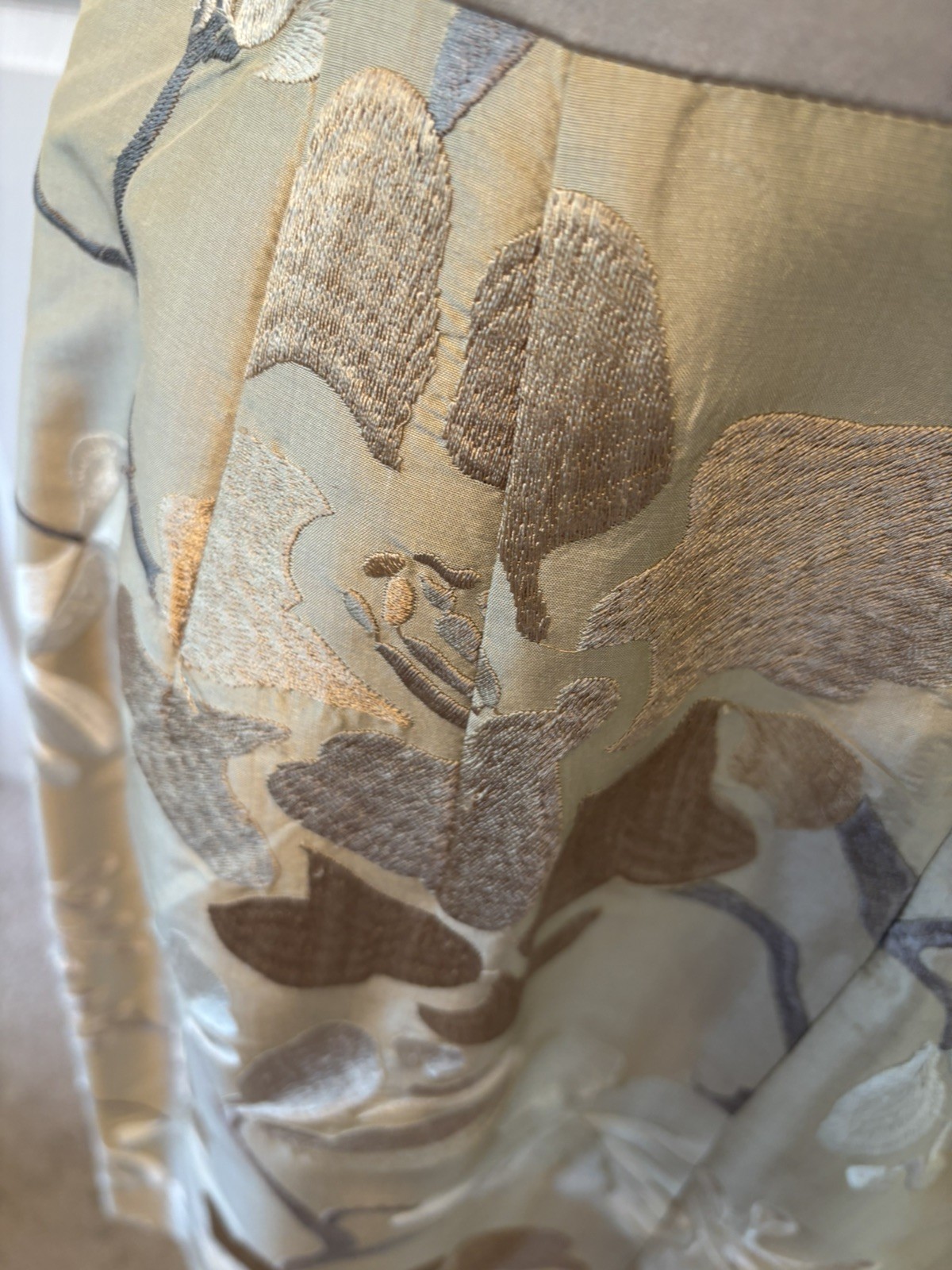 Kay Unger Satin Dress with Solid V Neck Top and Floral Brocade Bottom