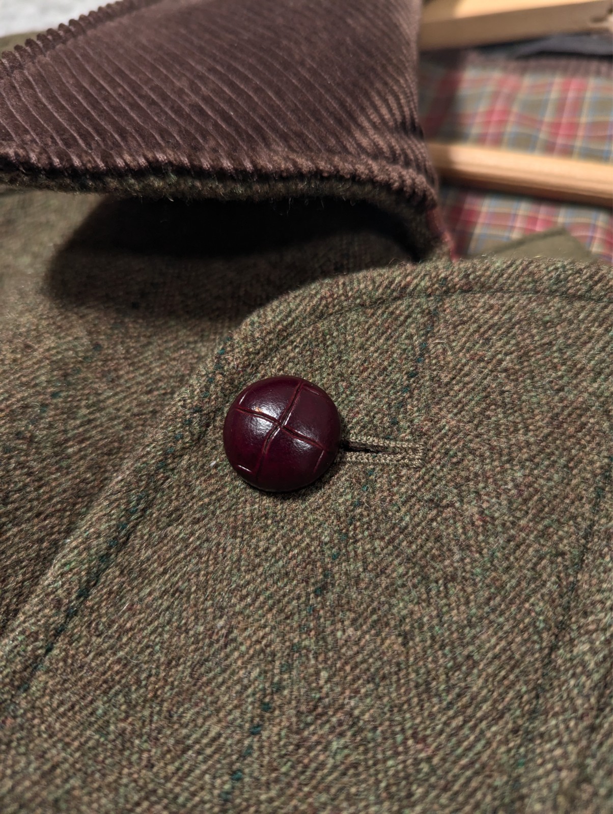 Barbour Derby Tweed Jacket Mens Size C42 107cm Green Check Coat England Wool