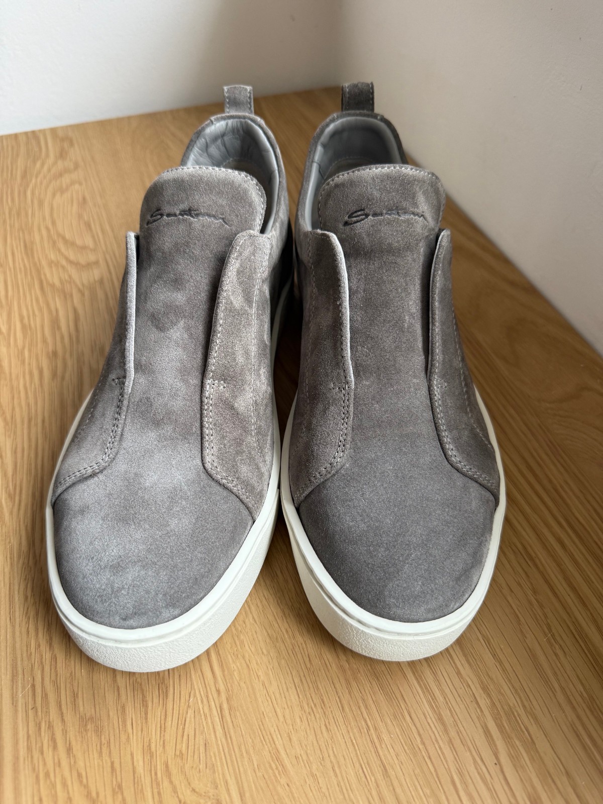 Santoni slip on gray suede sneakers/leather shoes/made in Italy / 43EU/10US/9UK