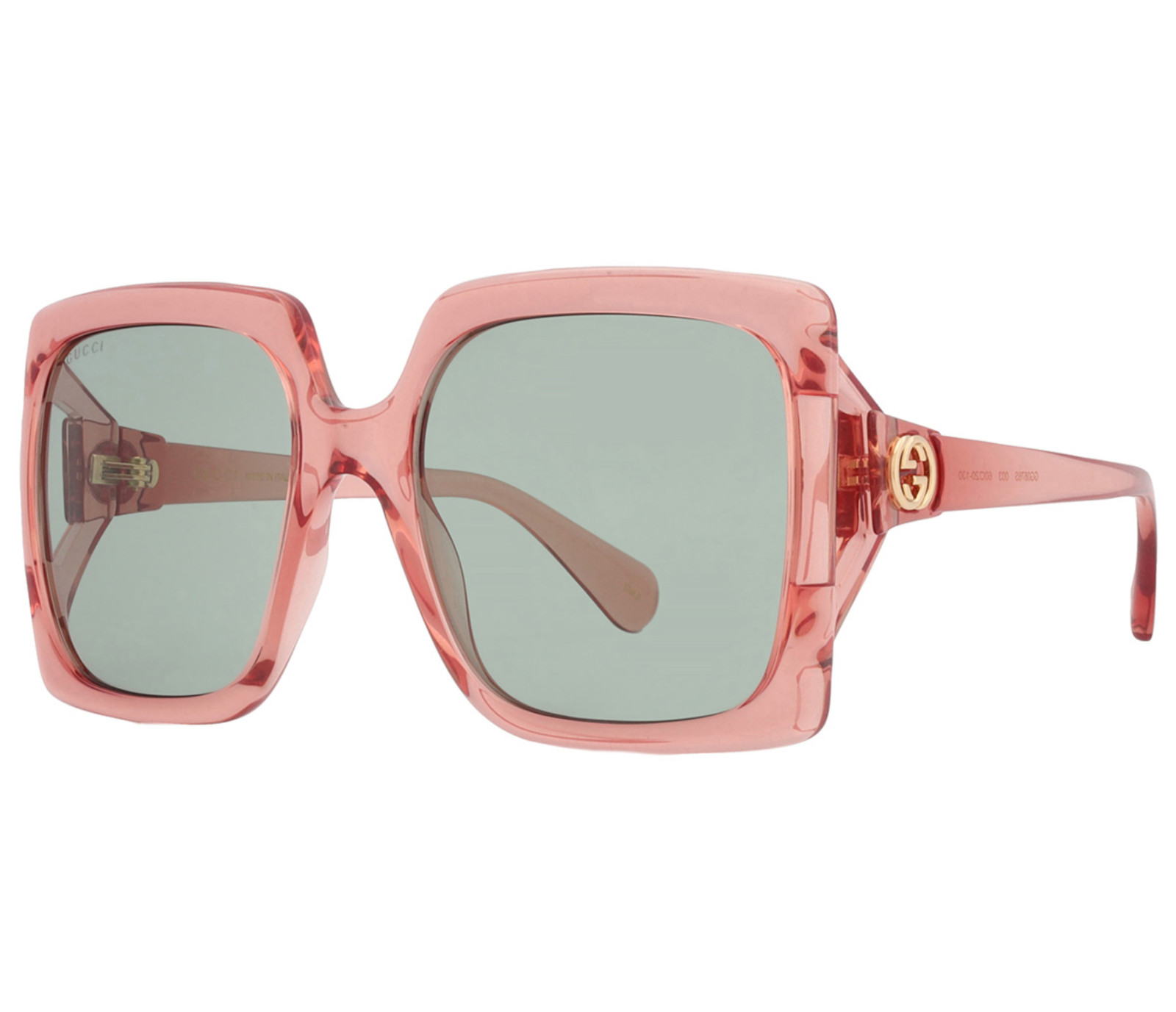 GUCCI Oversized 60mm Square Light-Injected PINK Frame Green Lens Sunglasses $450