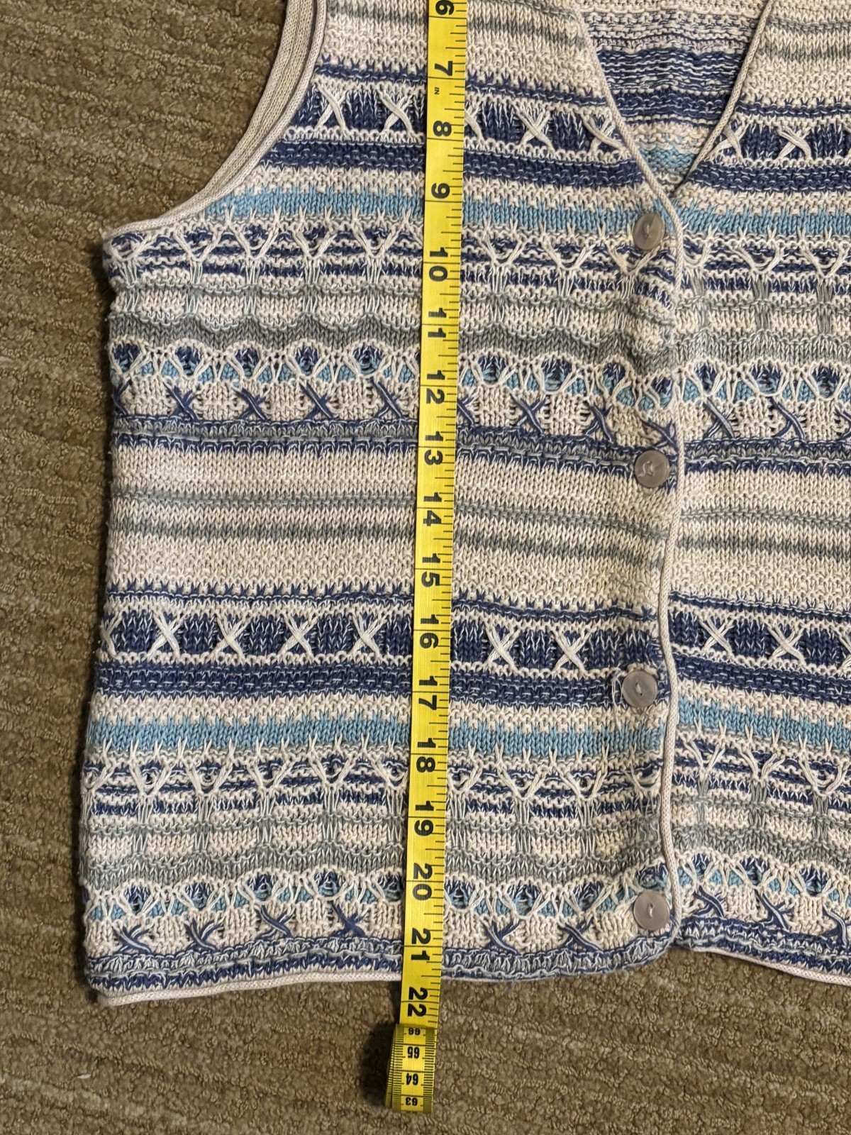 St. Johns Bay Vest M texture knit ramie and cotton natural fiber blue white