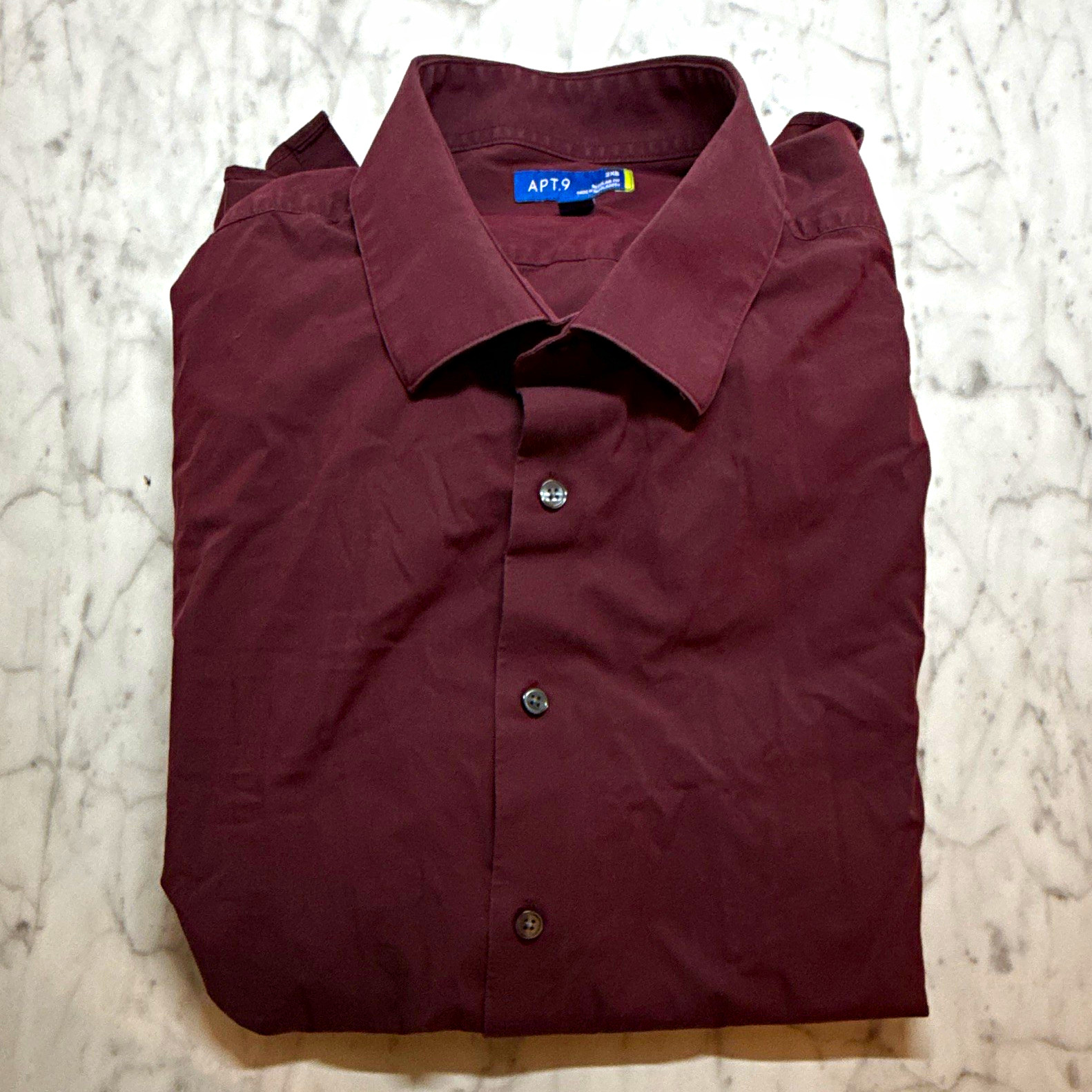 Apt. 9 Solid Burgundy Regular Fit Dress Shirt 2XB 18.5-19 36/37