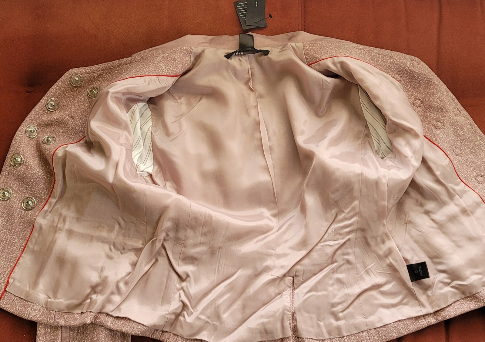 MARC JACOBS size 8 Mauve Pink Wool Silk Jacket Blazer Bows Snap closure $488 NWT
