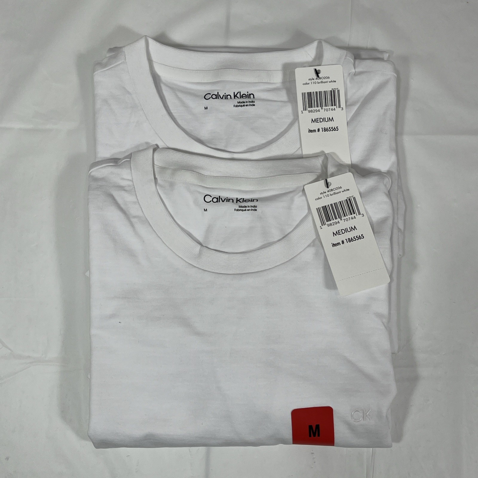 2 Pack Calvin Klein Crew Neck Tees, 100% Cotton, Brilliant White, Men’s Med, NEW