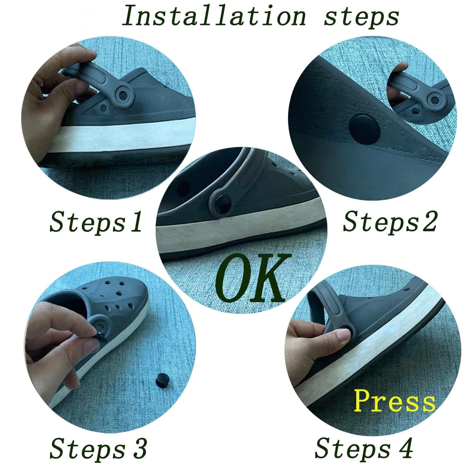 6 Sets Replacement Rivets Button Strap Compatible for Clog Shoe Black