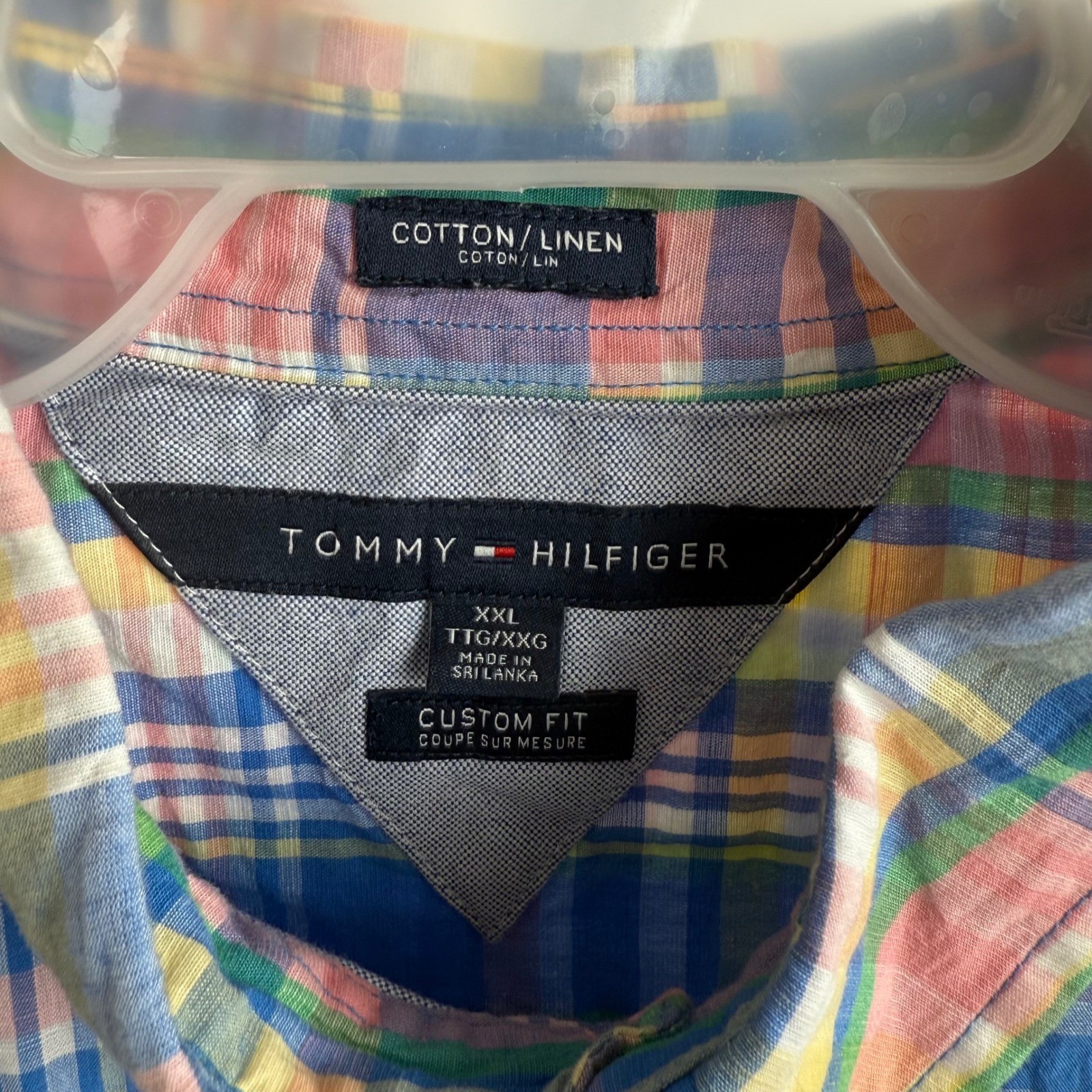 Tommy Hilfiger XXL Custom Fit Plaid Shirt Linen Cotton Coastal Preppy Summer
