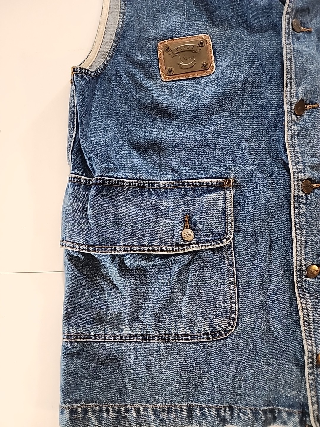 Vintage VASCO Jeans Denim Button Up Vest Medium 90s Utility Workwear