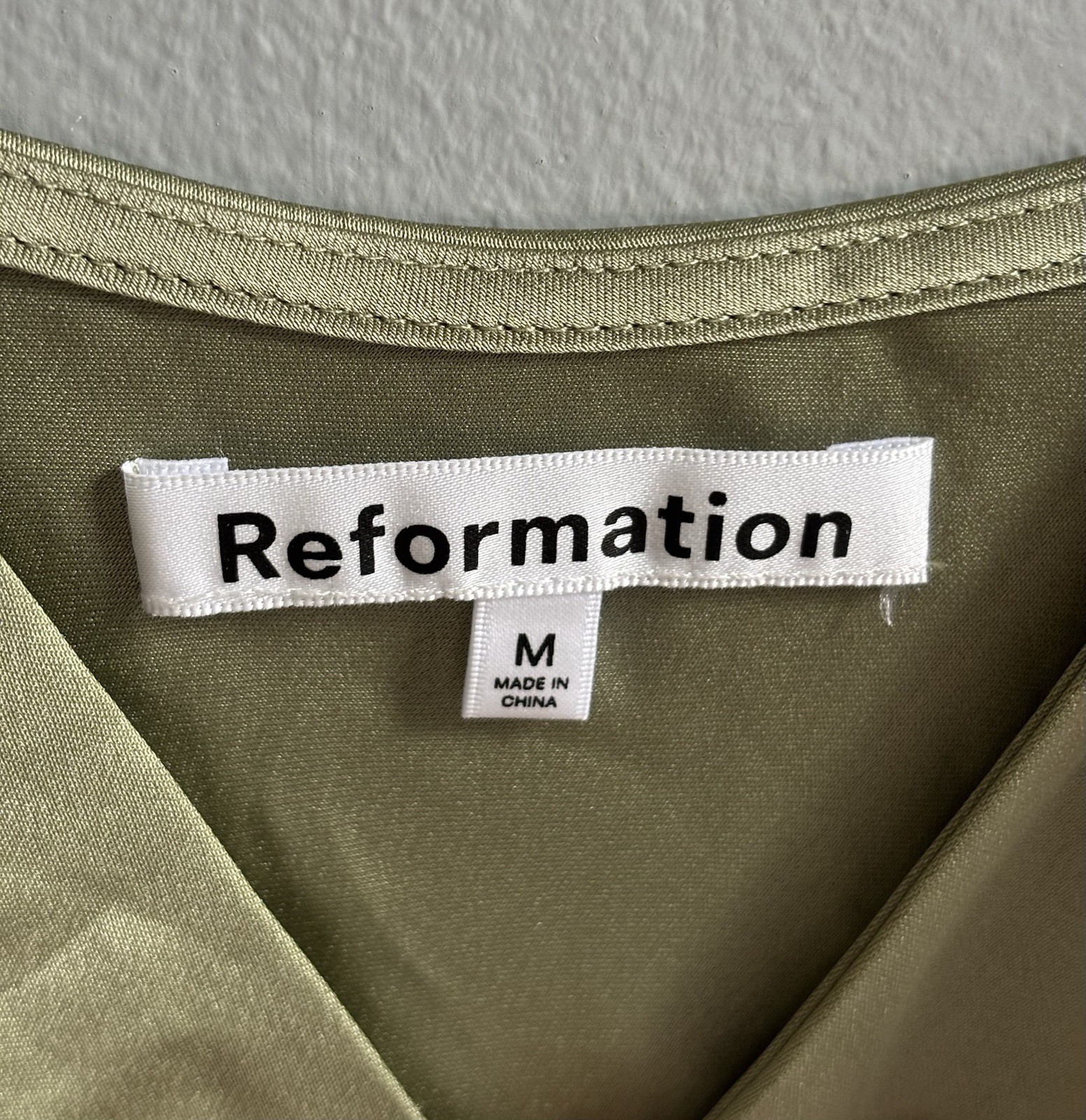 Reformation Madrigal Artichoke Green Satin Maxi Slip Dress Tie Strap Size M New