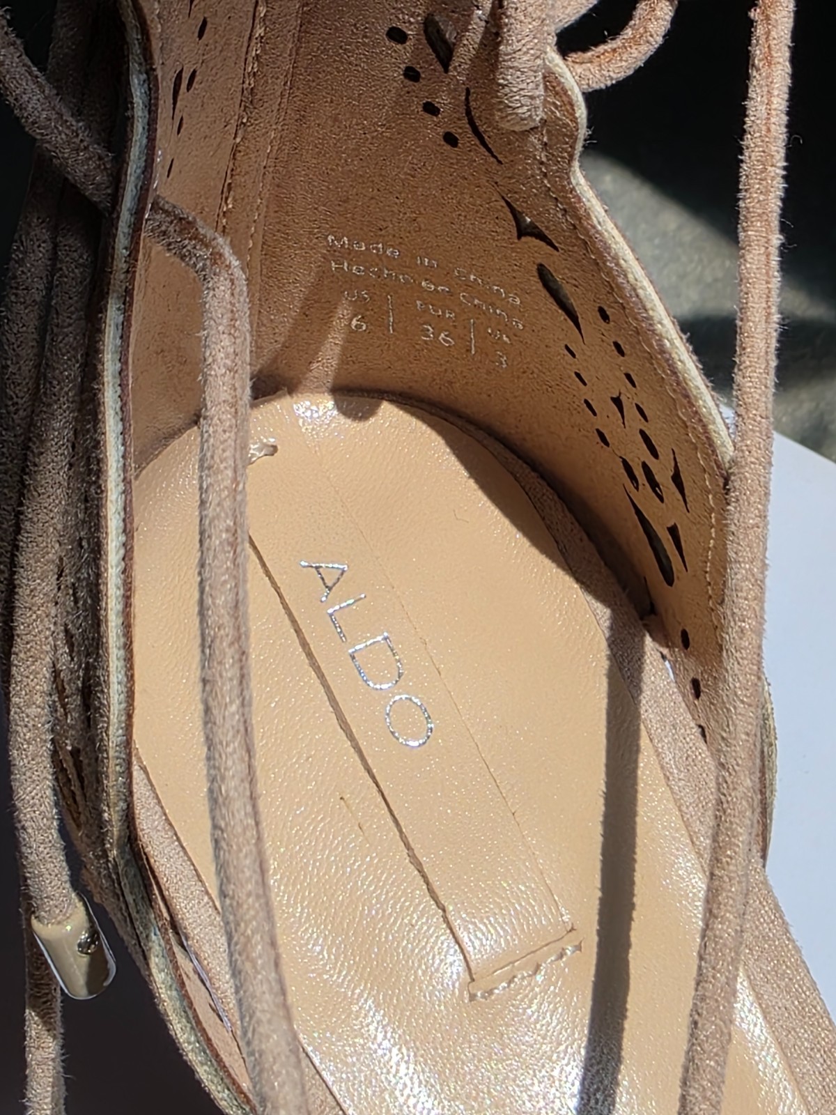 ALDO Antoinette Size 6 Nude Beige Suede Lace Up Stiletto Heels Pumps Never Worn
