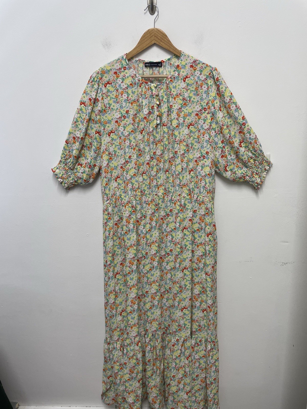 M&S Floral Midaxi Summer Dress Size 24 Multicoloured Cottagecore Belted Buttons