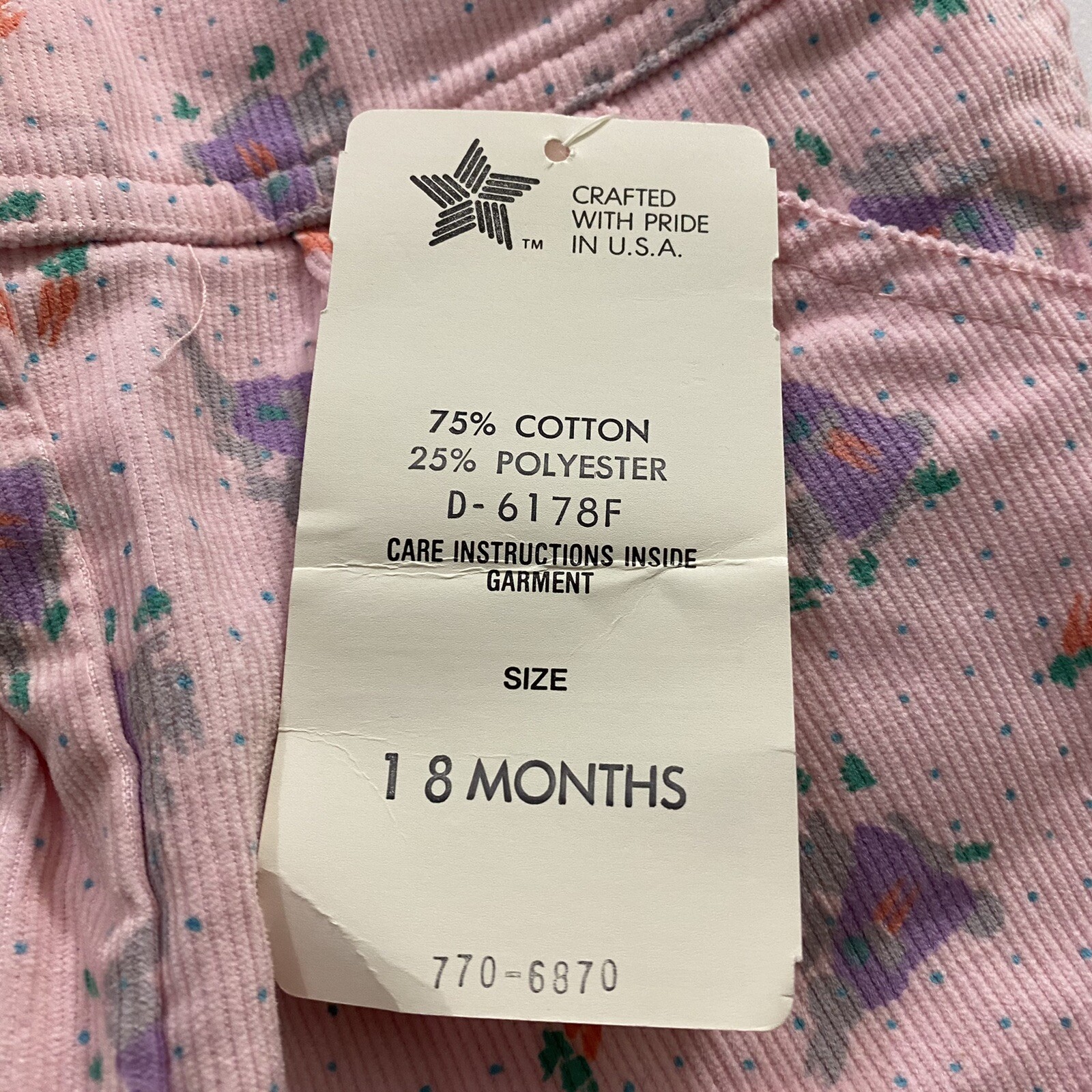 Vintage NWT OshKosh B’Gosh Overalls Vestbak Pink Rabbit Print Corduroy Size 18 m