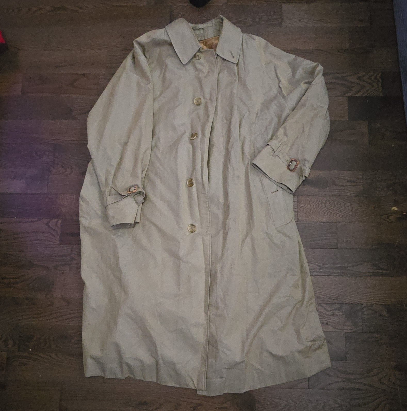Burberrys Women’s Beige Cotton Trench Coat Belted Lined Pockets M Long