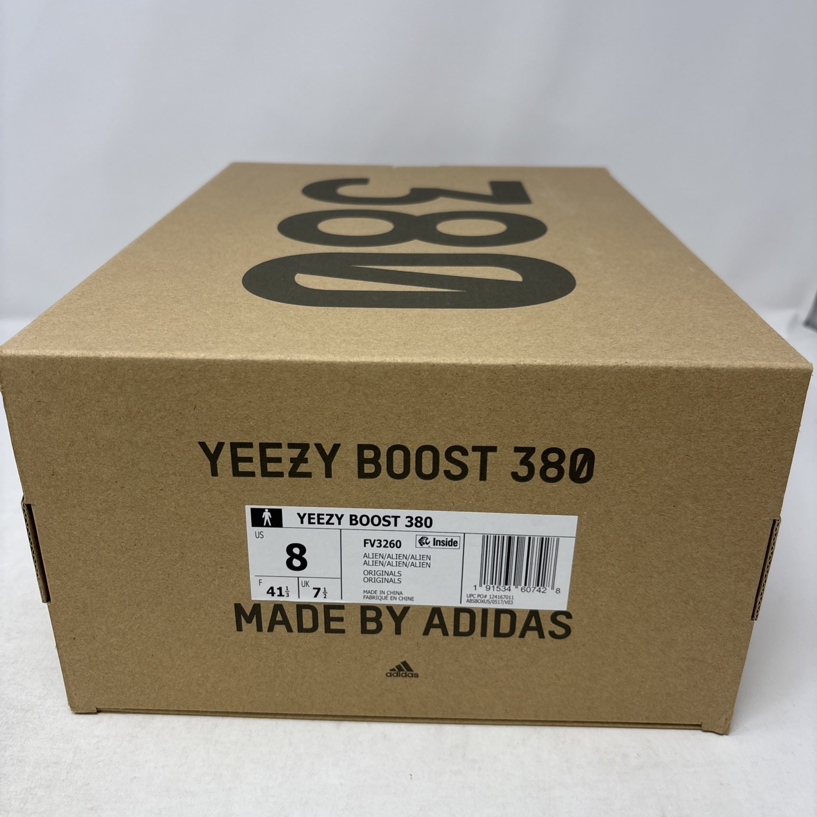 Adidas Yeezy Boost 380 ‘Alien’ Gray White Sneakers, Size 8 / 9.5W BNIB FV3260