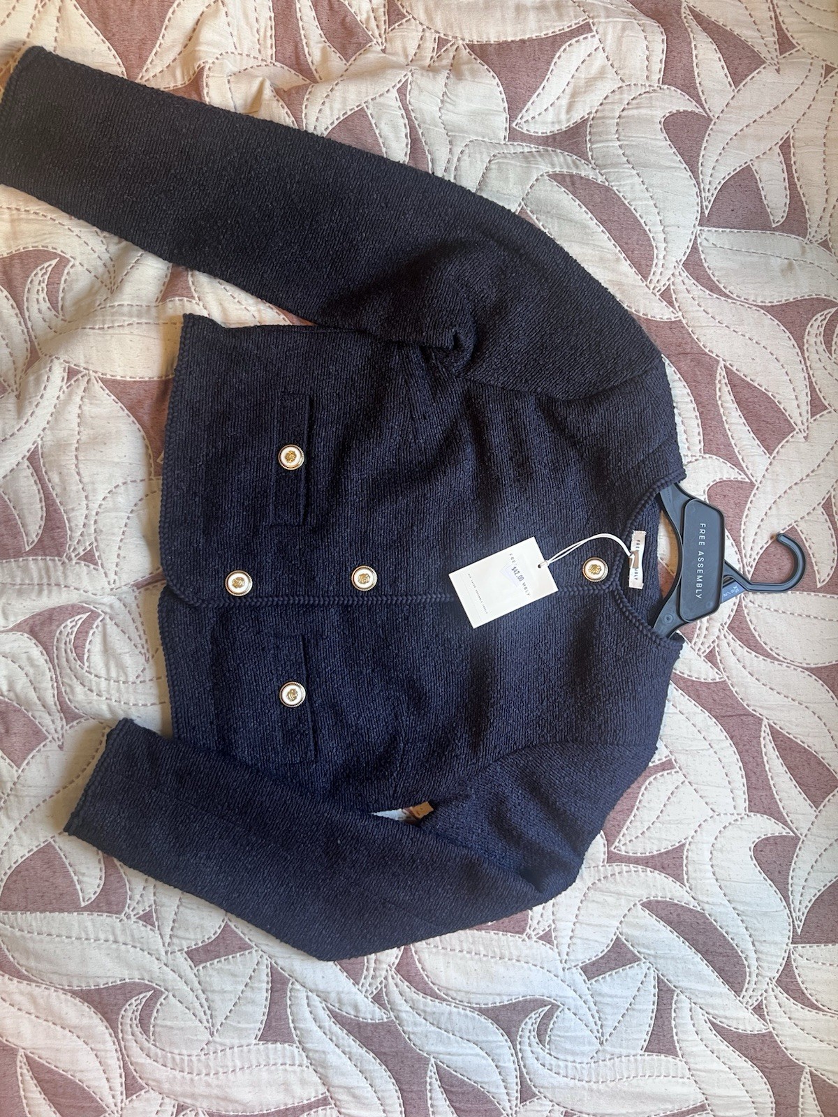 Free Assembly Women’s Blue Button-Front Short Jacket w/ Pockets XS NWT