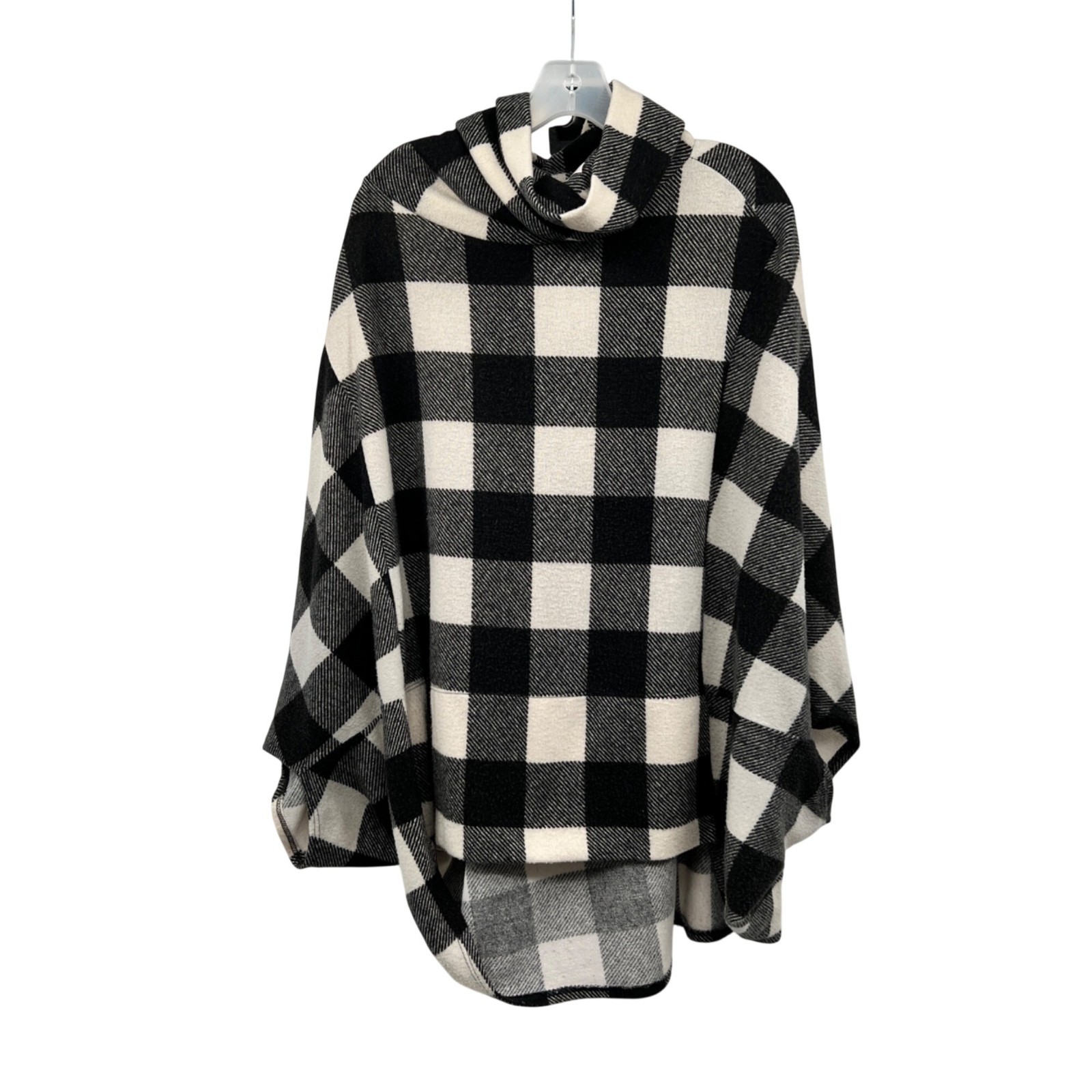 Lime N Chili Check Poncho Sweater Dolman Sleeves Black/Cream Pockets Large