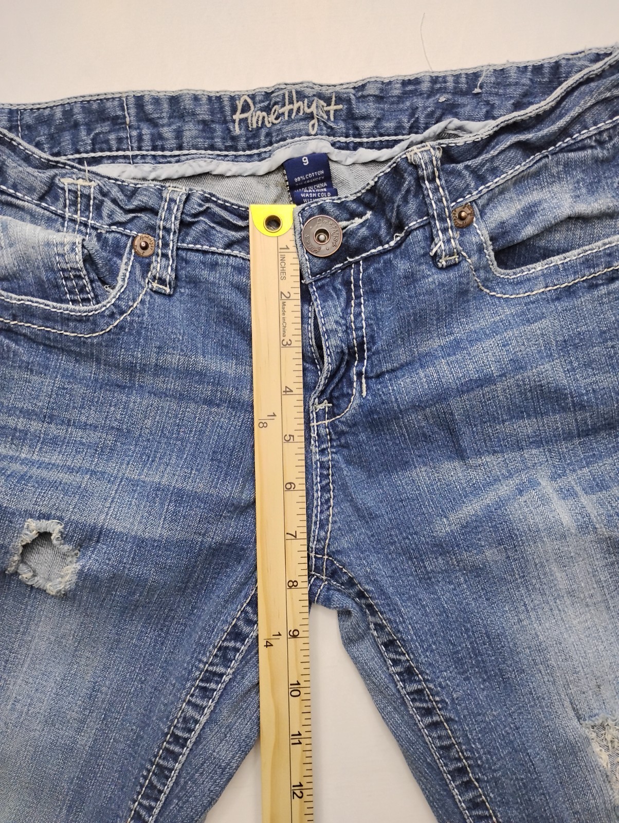 Amethyst Jeans Low Rise Bootcut Thick Stitch Flap Pockets Women’s 9 Blue Y2k
