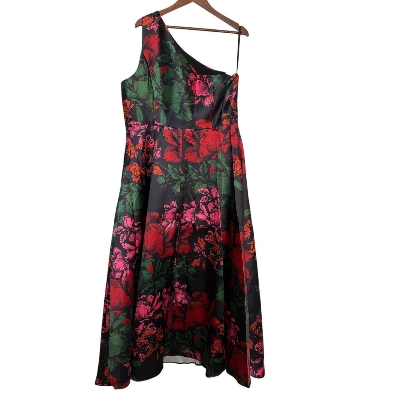 Hutch Cassandra One Shoulder Floral Mikado A-Line Maxi Gown Size 16W NWT