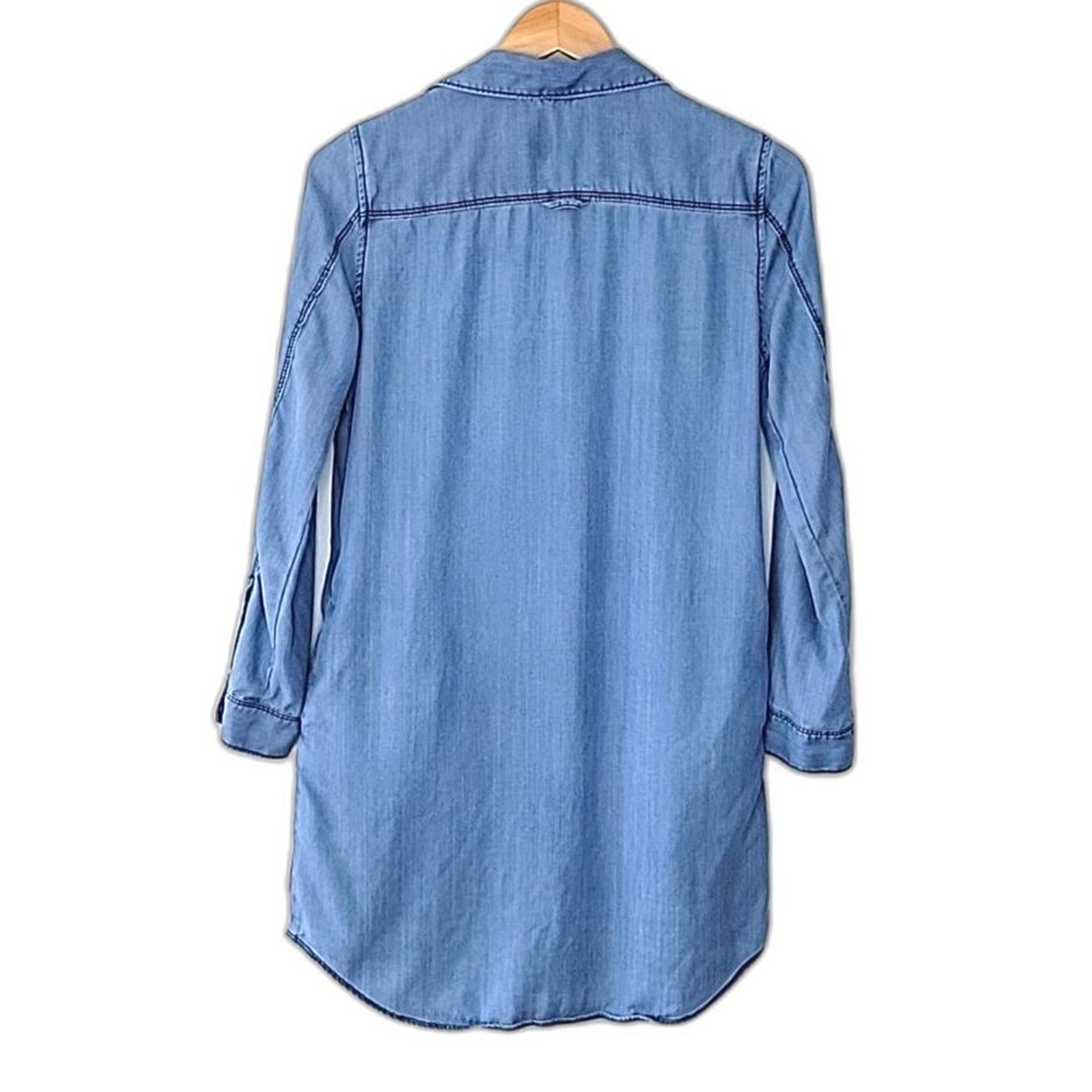 AQUA Bloomingdale’s Blue 100% Tencel Long Sleeve Collared Tunic Shirt size XS