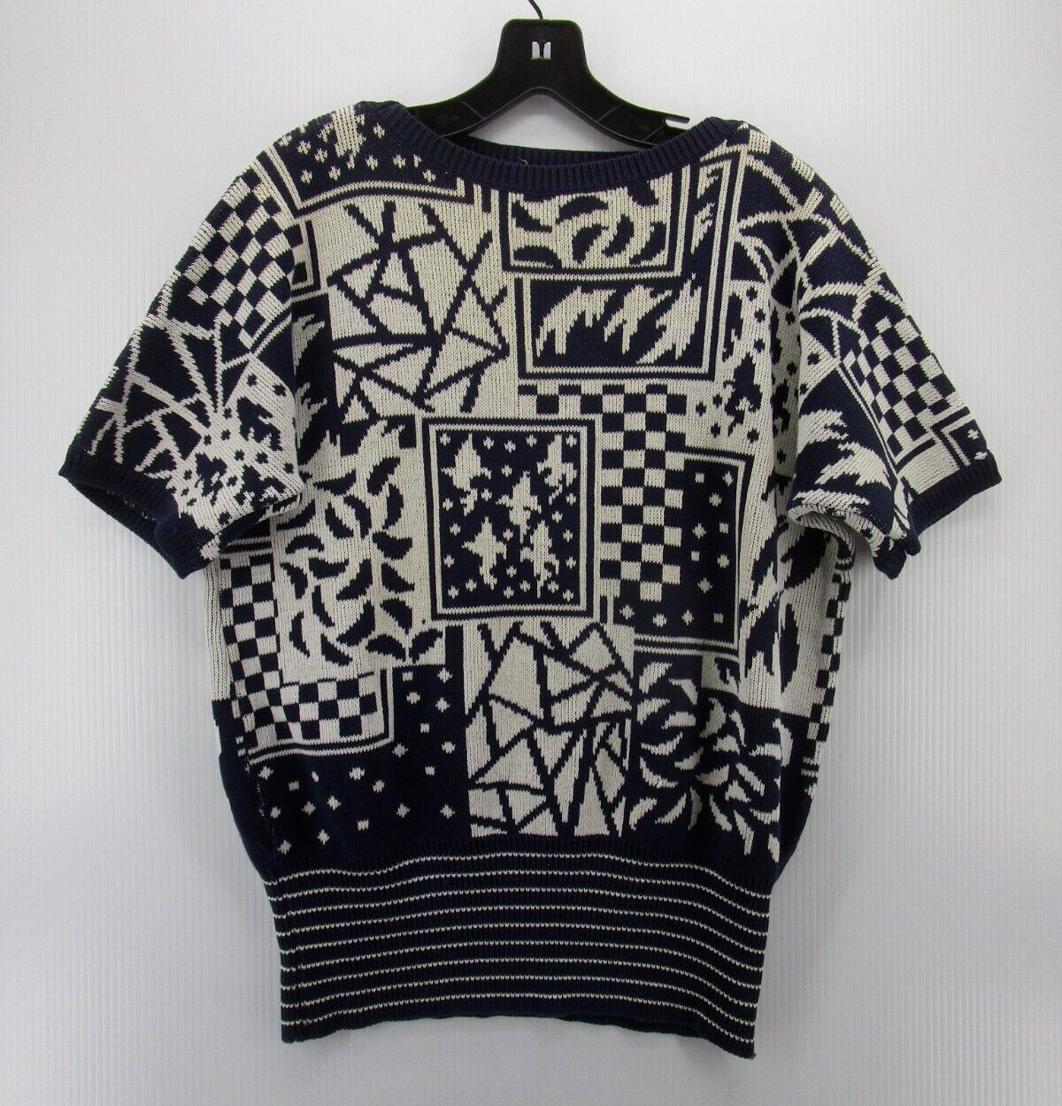 VINTAGE Jeanne Pierre Sweater Women Medium Blue Pullover 90s Geometric Art *